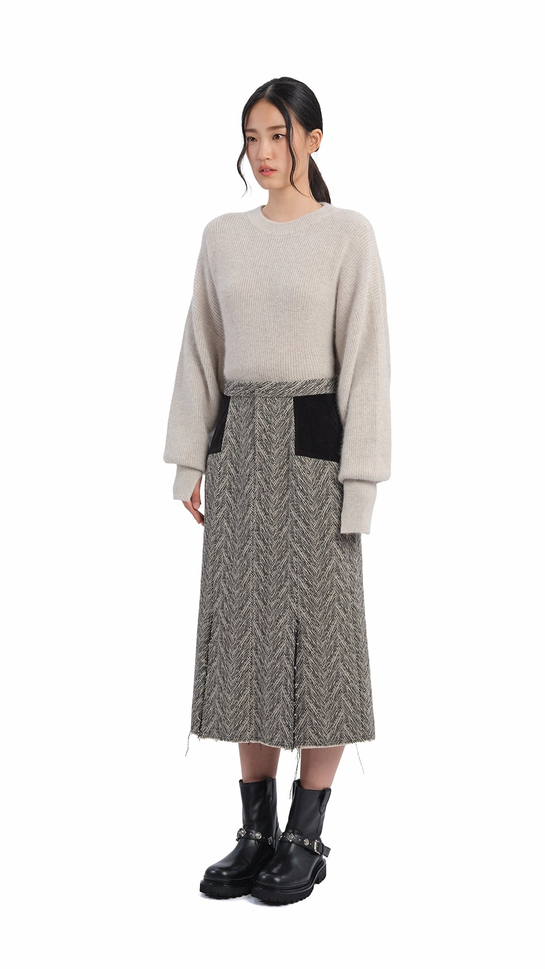 Herringbone Pencil Skirt Clean Outfit Runway Ready
