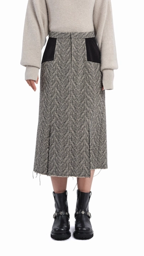 Pocket Design Herringbone Pencil Skirt