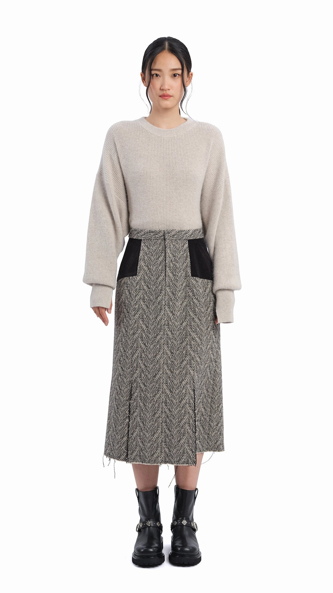 Double Stitched Herringbone Pencil Skirt