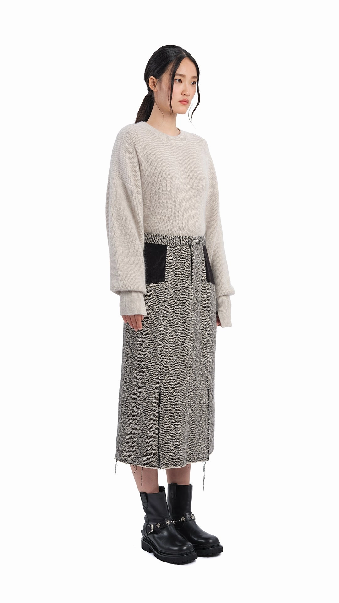 Relaxed Look Light Touch Herringbone Pencil Skirt