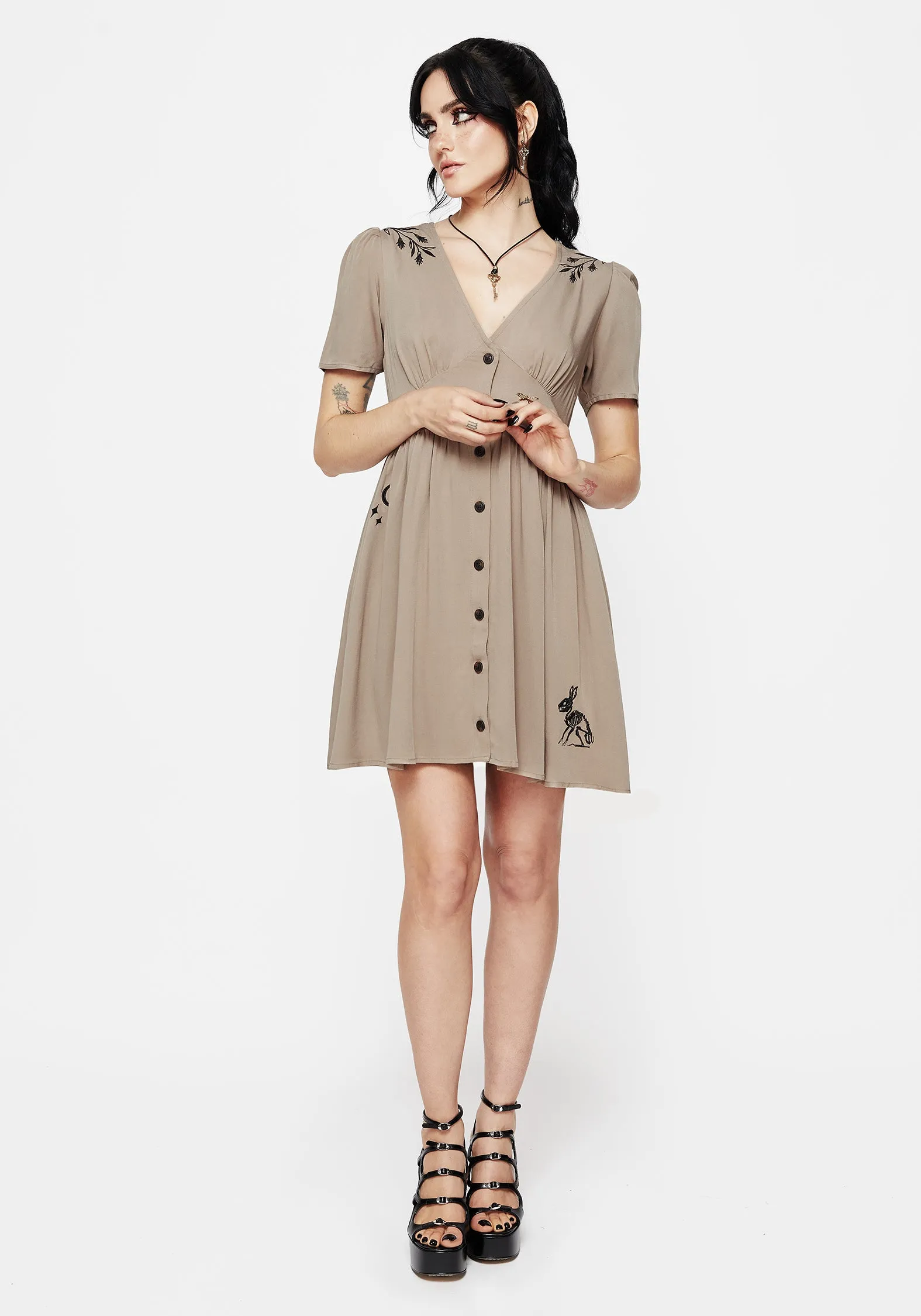 Hester Embroidered Button Up Mini Dress Free Shape