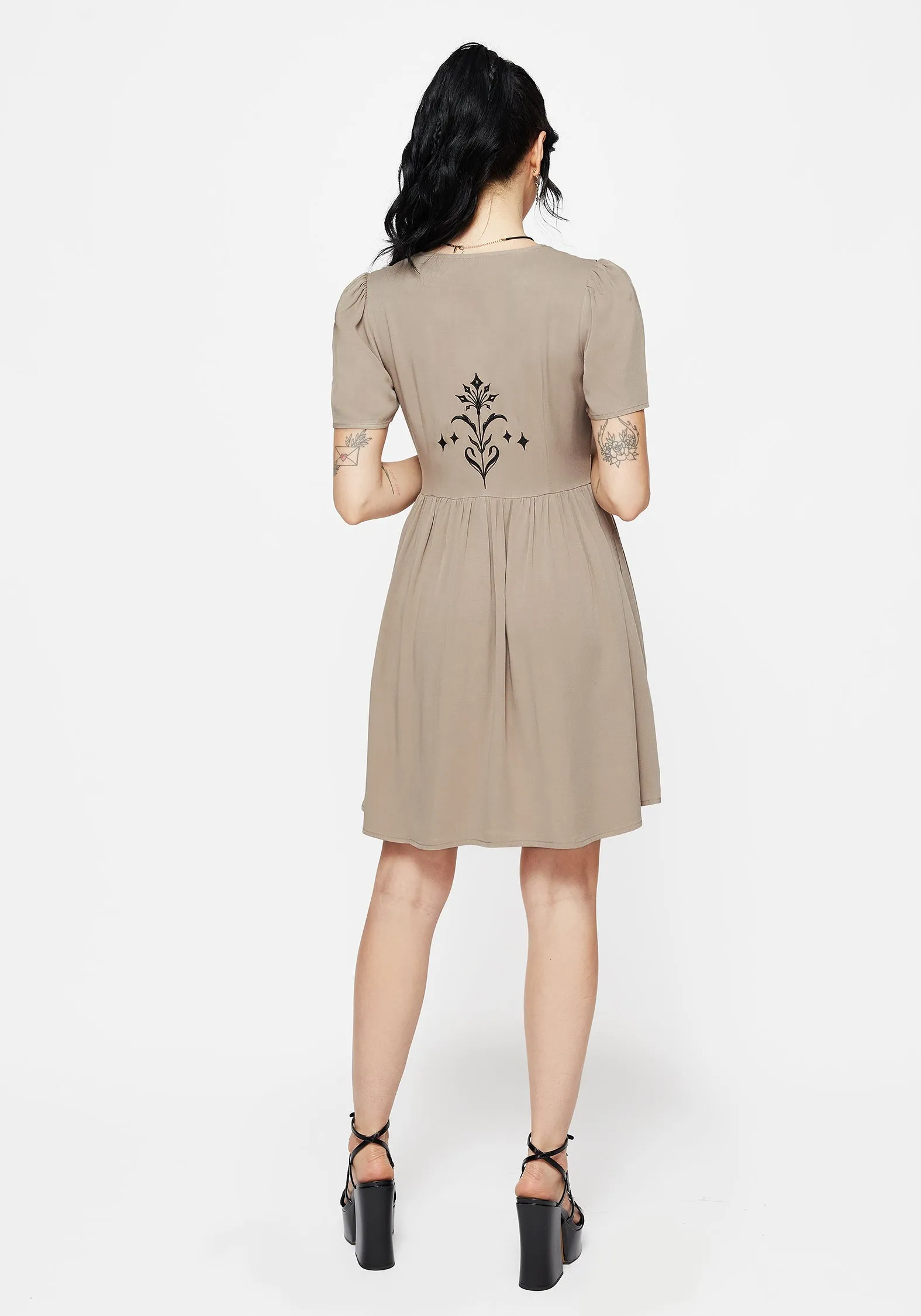 Light Base Natural Wrap Hester Embroidered Button Up Mini Dress