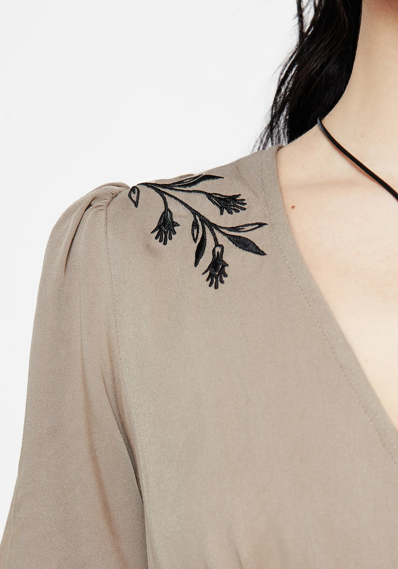 Easy Draping Hester Embroidered Button Up Mini Dress