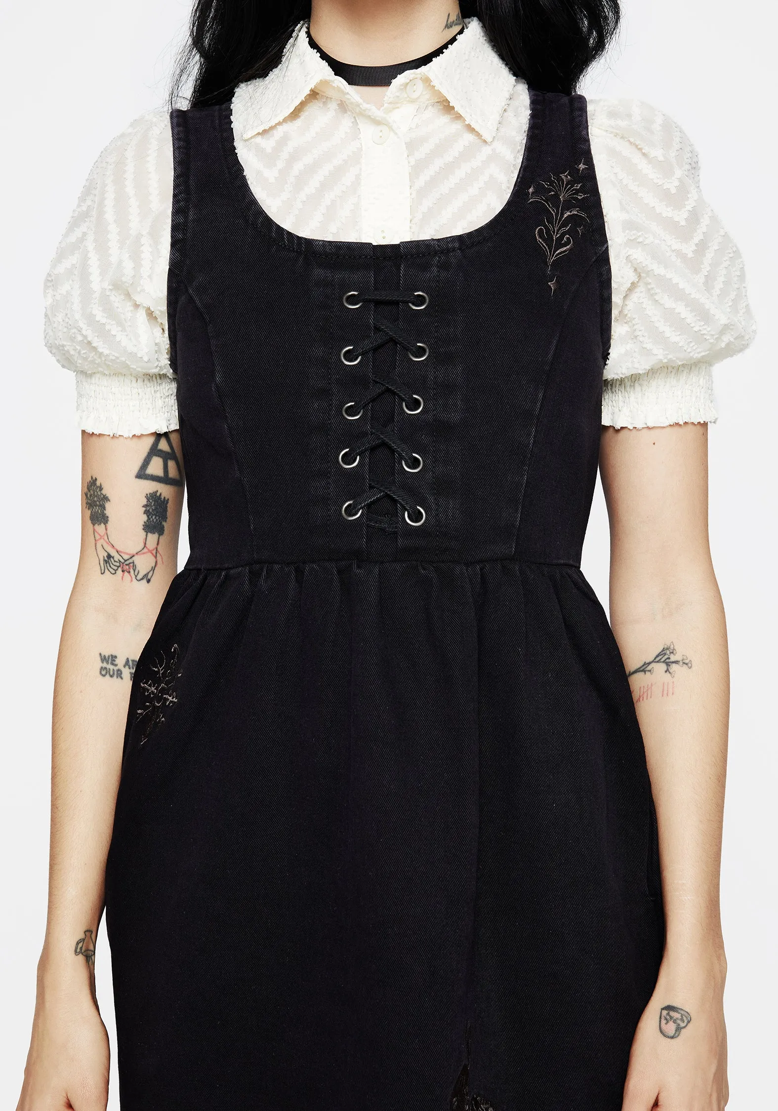 Subtle design Hester Embroidered Lace Up Corset Mini Dress