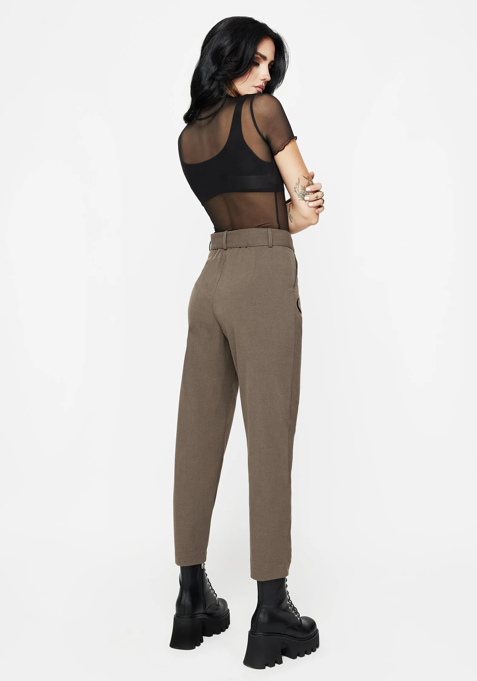 Quick-Dry Material Hester Embroidered Tapered Trousers - Brown