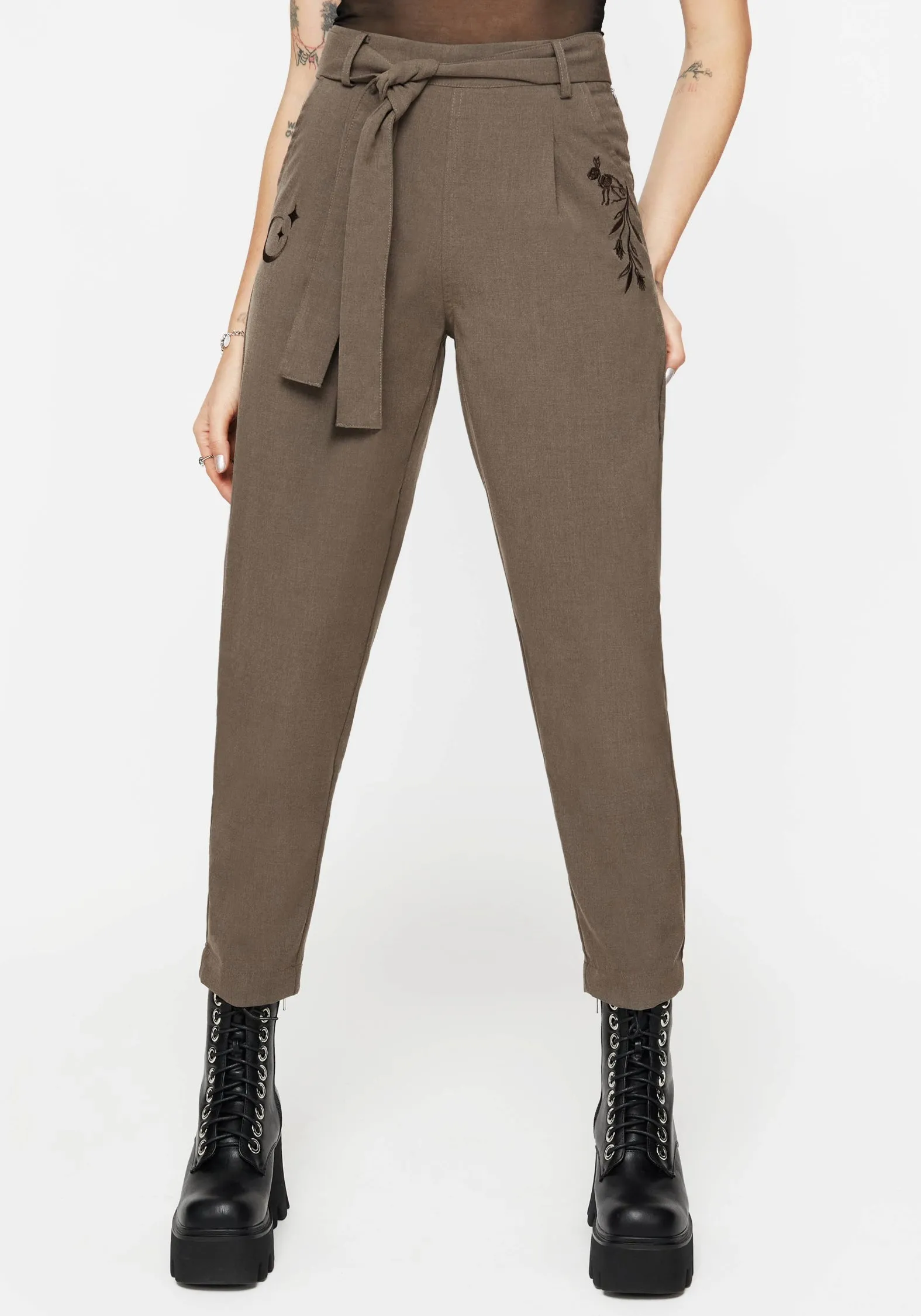 Sporty Appeal Hester Embroidered Tapered Trousers - Brown
