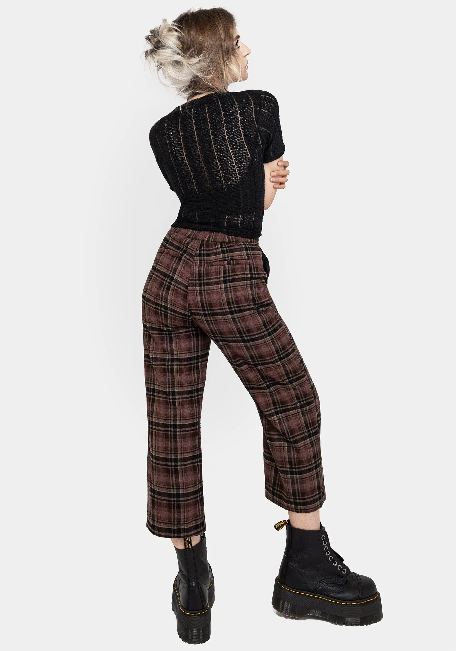 Hickory Check Straight Leg Trousers Elastic Cuff All Occasion