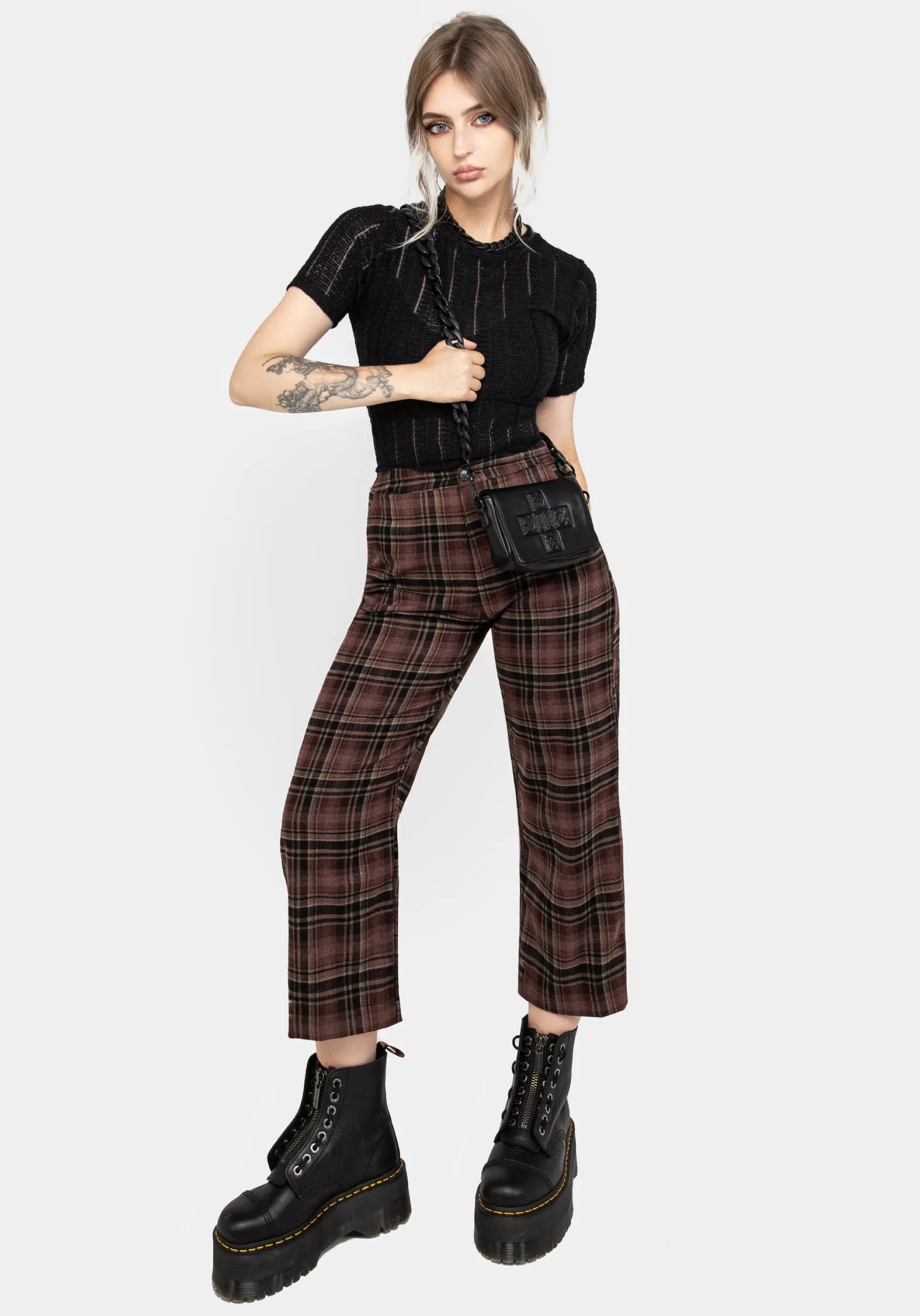 Hickory Check Straight Leg Trousers Travel Ready Fit