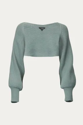 Ribbed-Knit Bolero In Light Olive Warm & Soft Seamless Construction Design