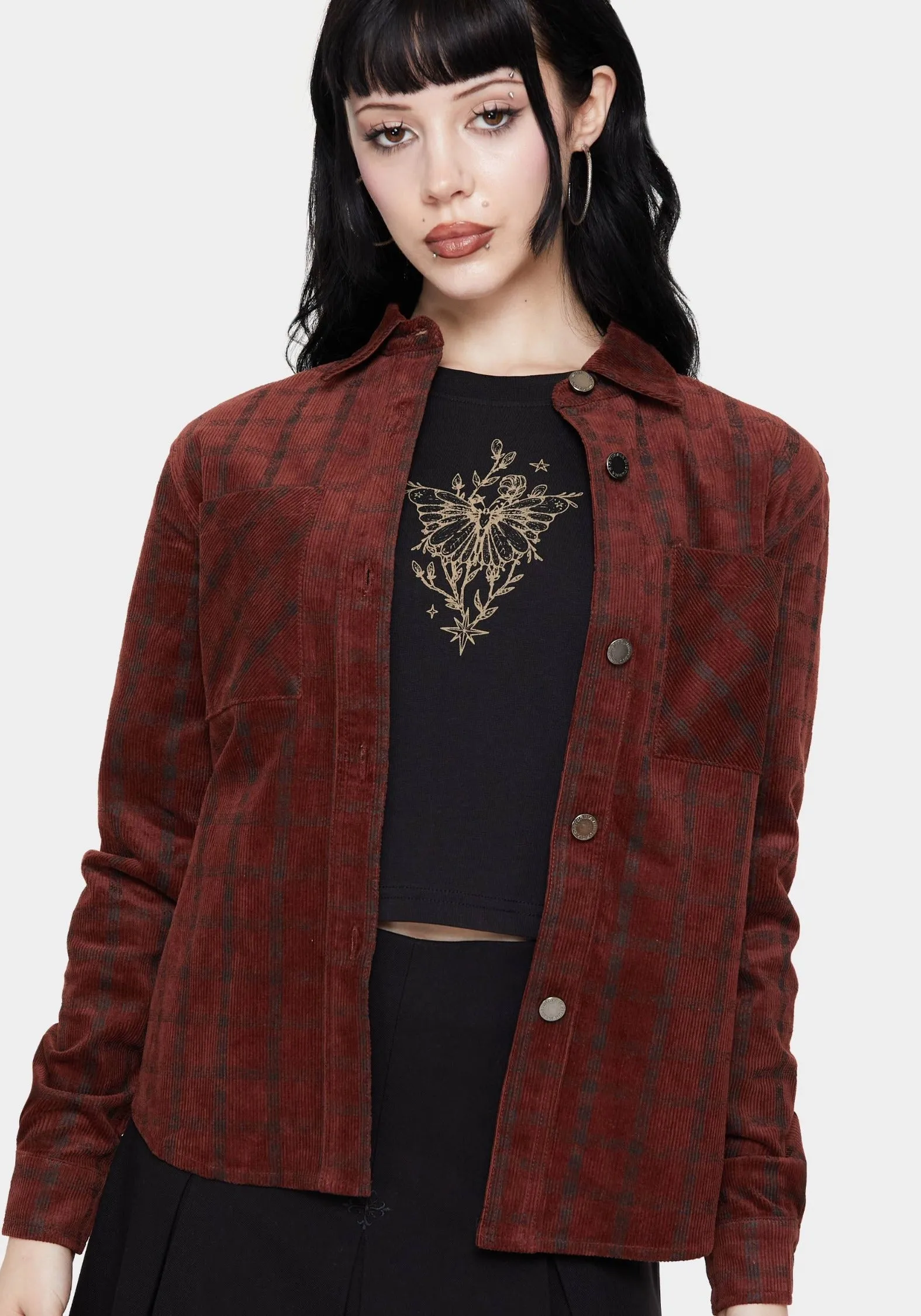 Comfortable Fabric Wardrobe Staple Terracotta Check Cord Shirt
