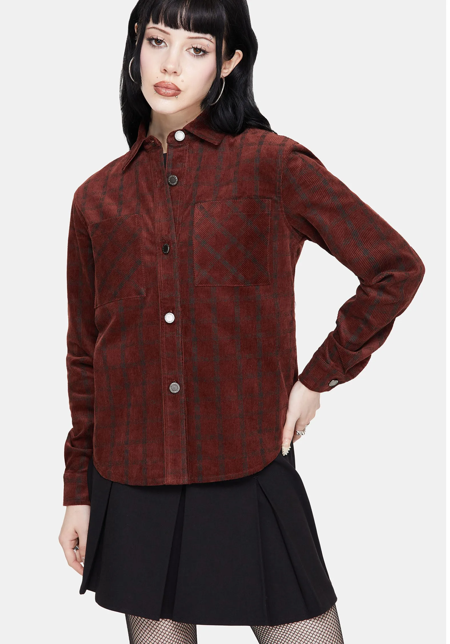 Terracotta Check Cord Shirt Embroidered Logo