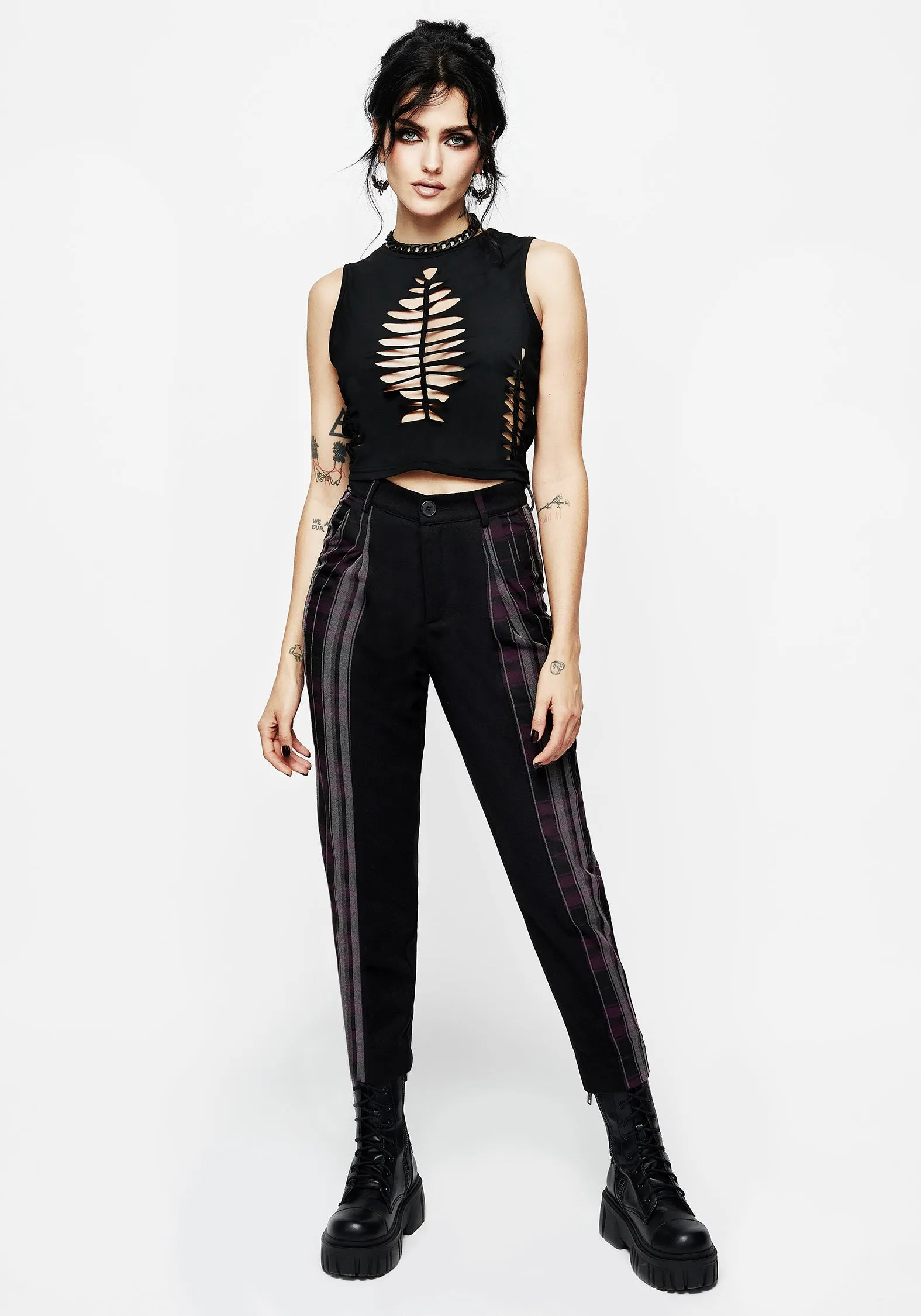 Gambit Spliced Check Tapered Trousers Effortless Comfort Light Fit
