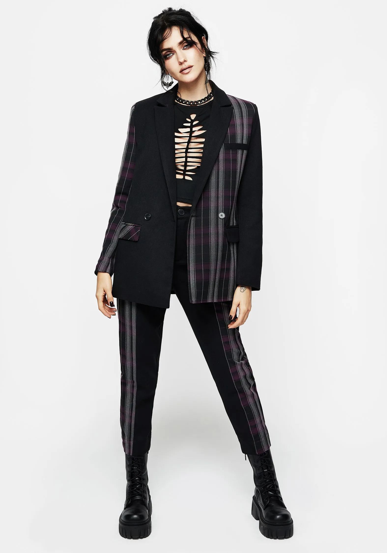 Sleek Cut Gambit Spliced Check Tapered Trousers