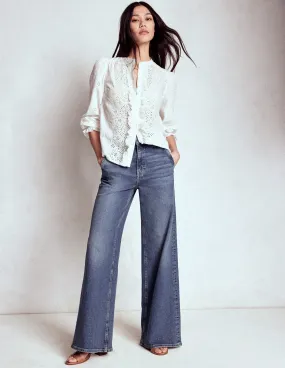 Wrinkle Resistant Finish High Rise Clean Wide Jeans-Mid Vintage