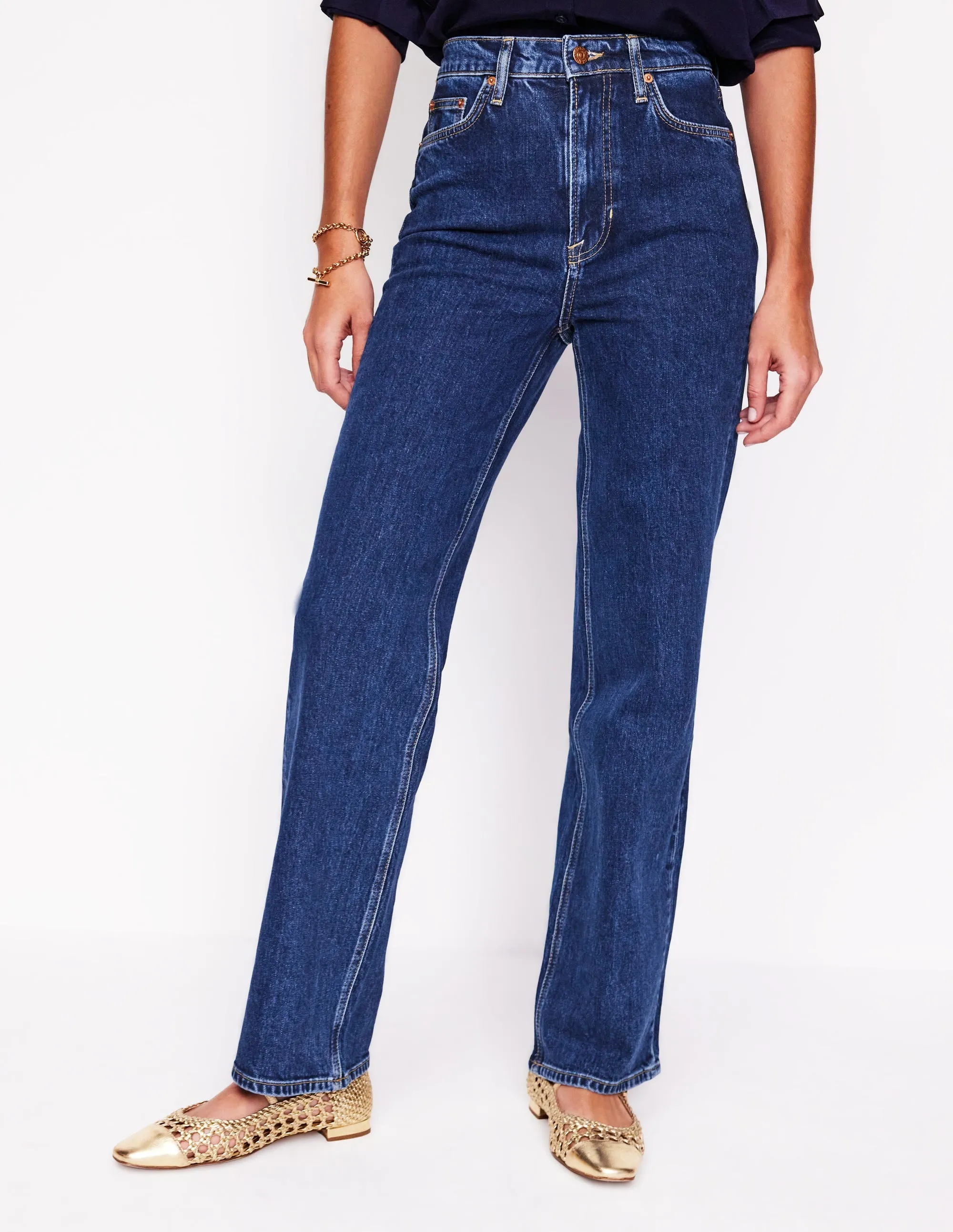 High Rise Column Leg Jeans-Dark Vintage Neutral Style Layer Ready