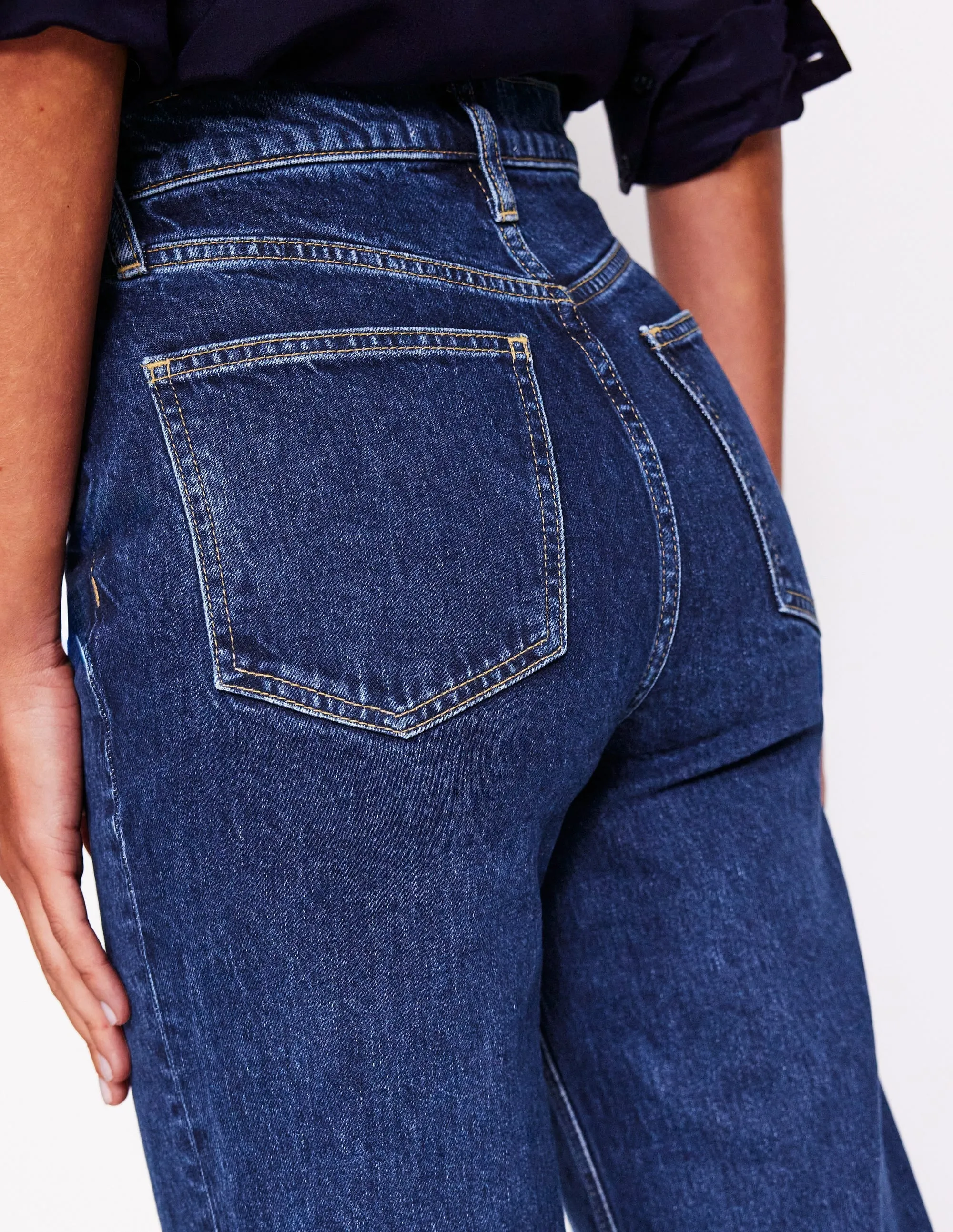 SoftCottonBlend High Rise Column Leg Jeans-Dark Vintage