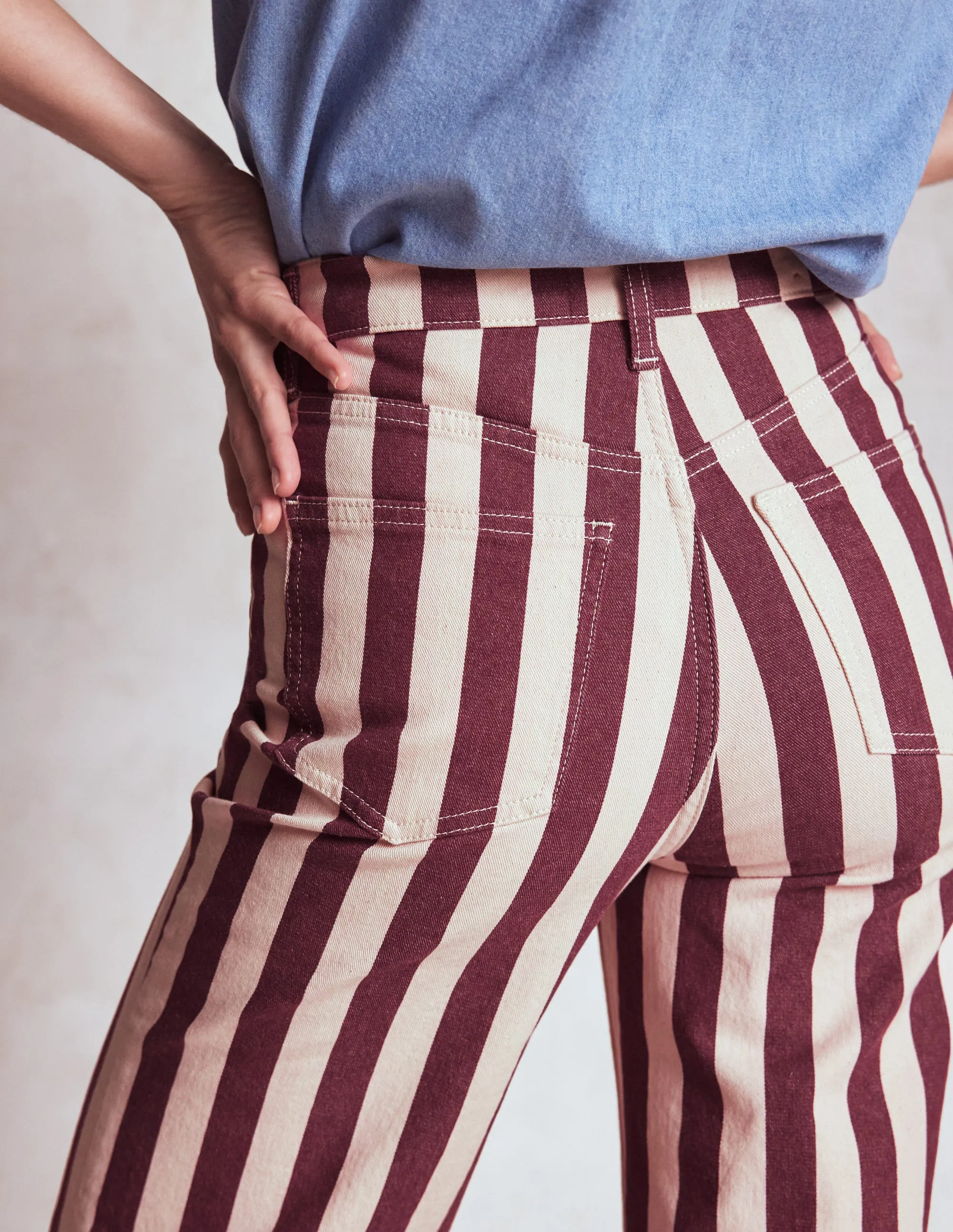 High Rise Column Leg Jeans-Maroon and Ivory Stripe Training Wear