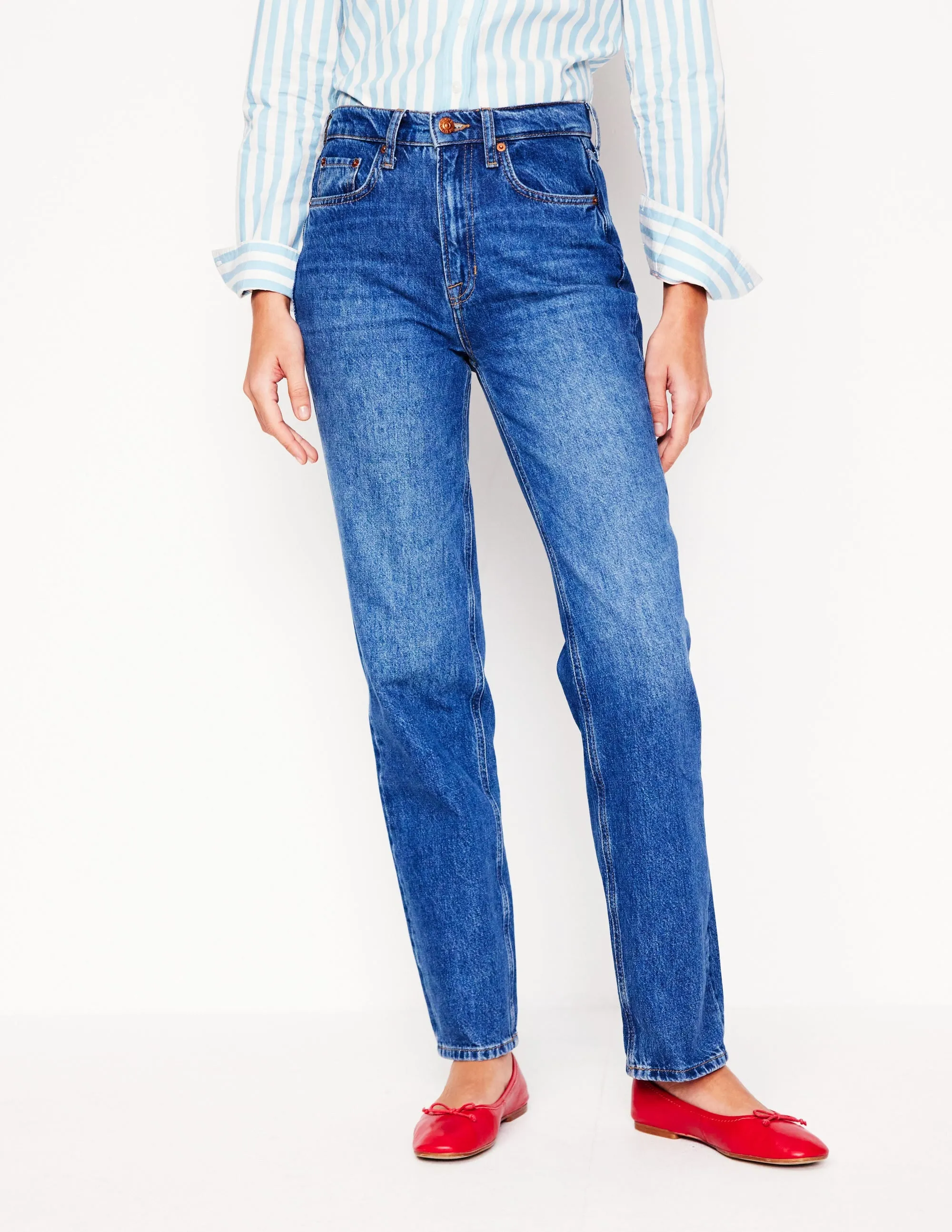 Snag Free Fabric Trail Ready High Rise Rigid Straight Jeans-Mid Vintage