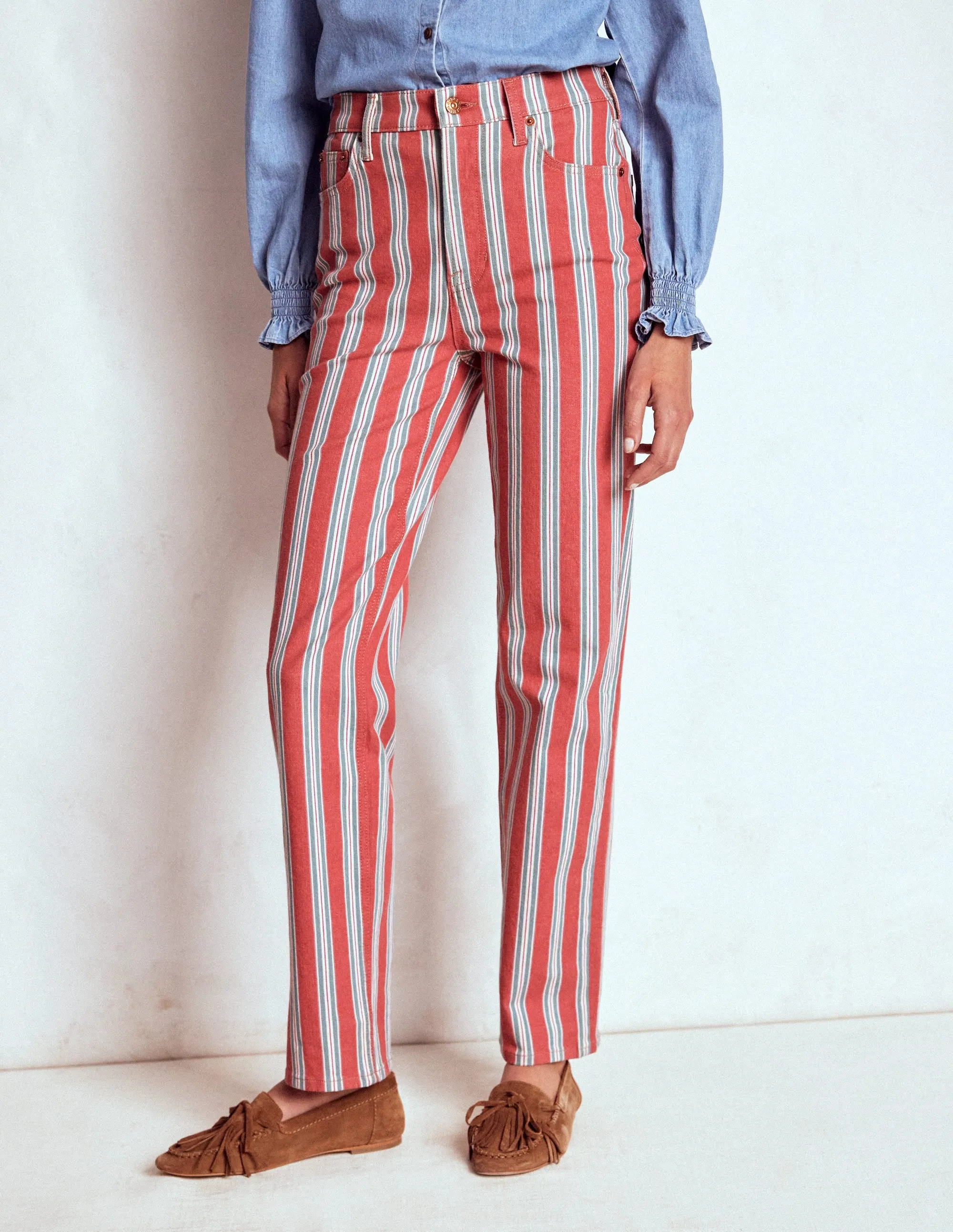 High Rise Stripe Jeans-Red, Blue and Pink Stripe SlimFit