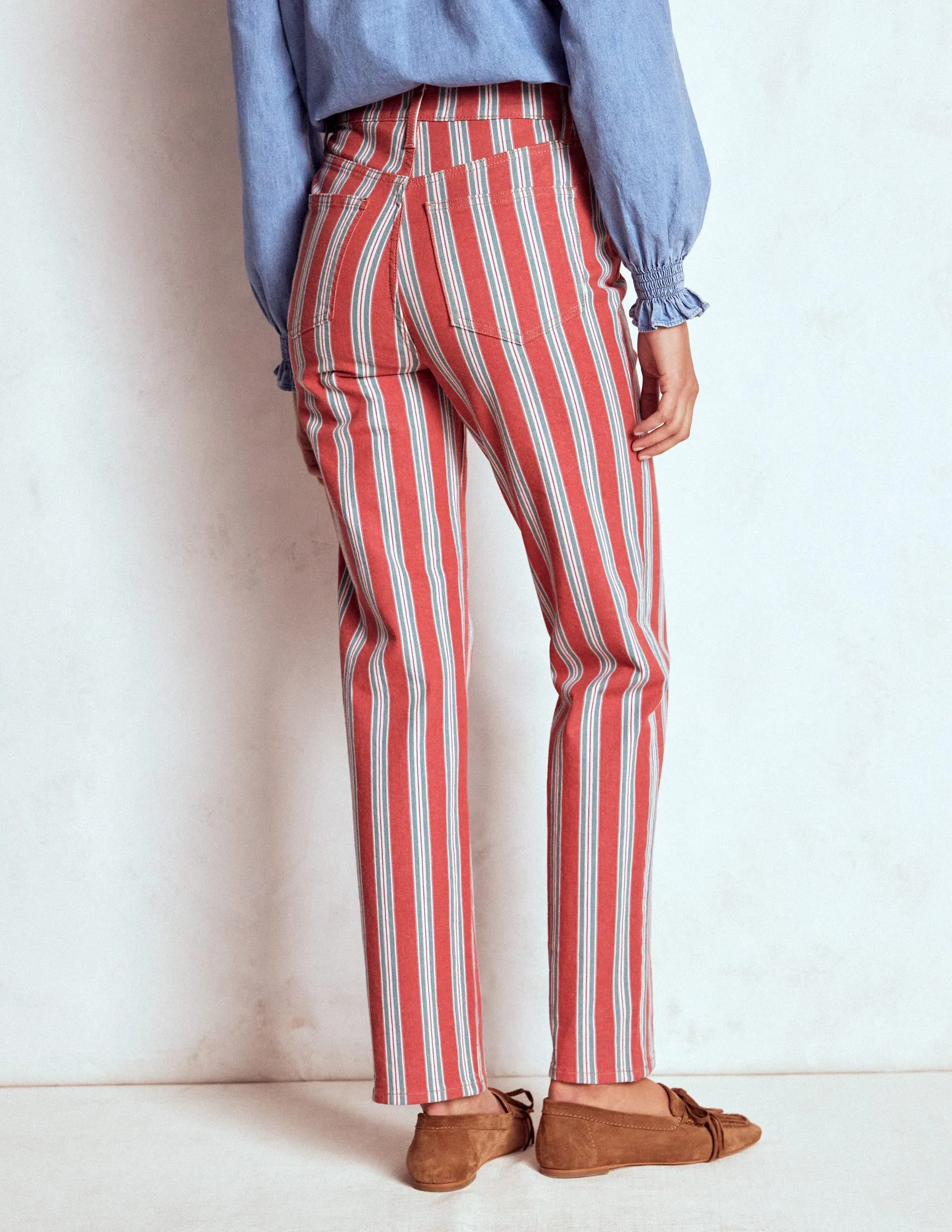 High Rise Stripe Jeans-Red, Blue and Pink Stripe Breathable Base