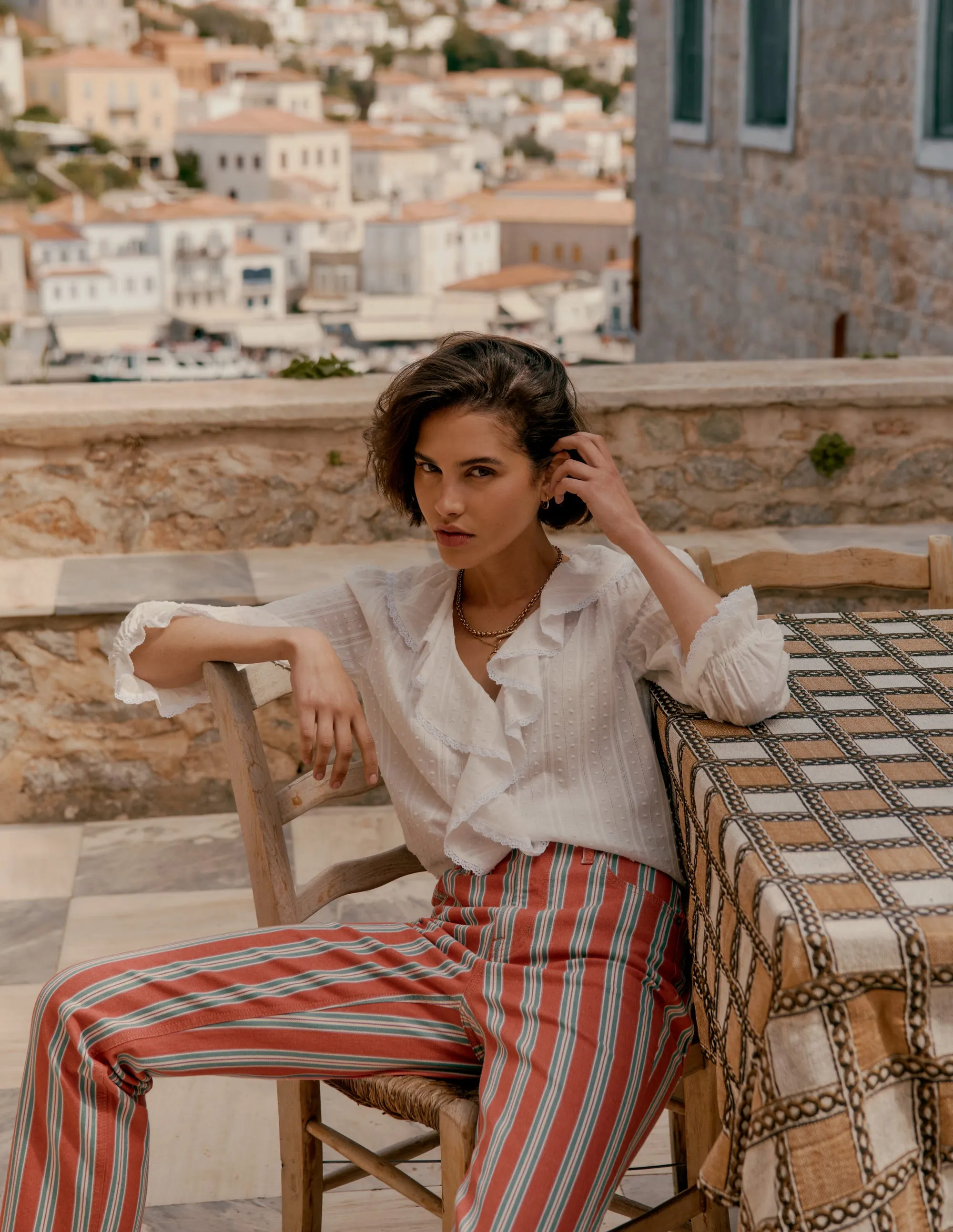 Organic Cotton Blend High Rise Stripe Jeans-Red, Blue and Pink Stripe