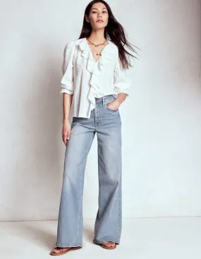 Chic Wear Athletic Flex Wear High Rise Wide Leg Jeans-Light Vintage
