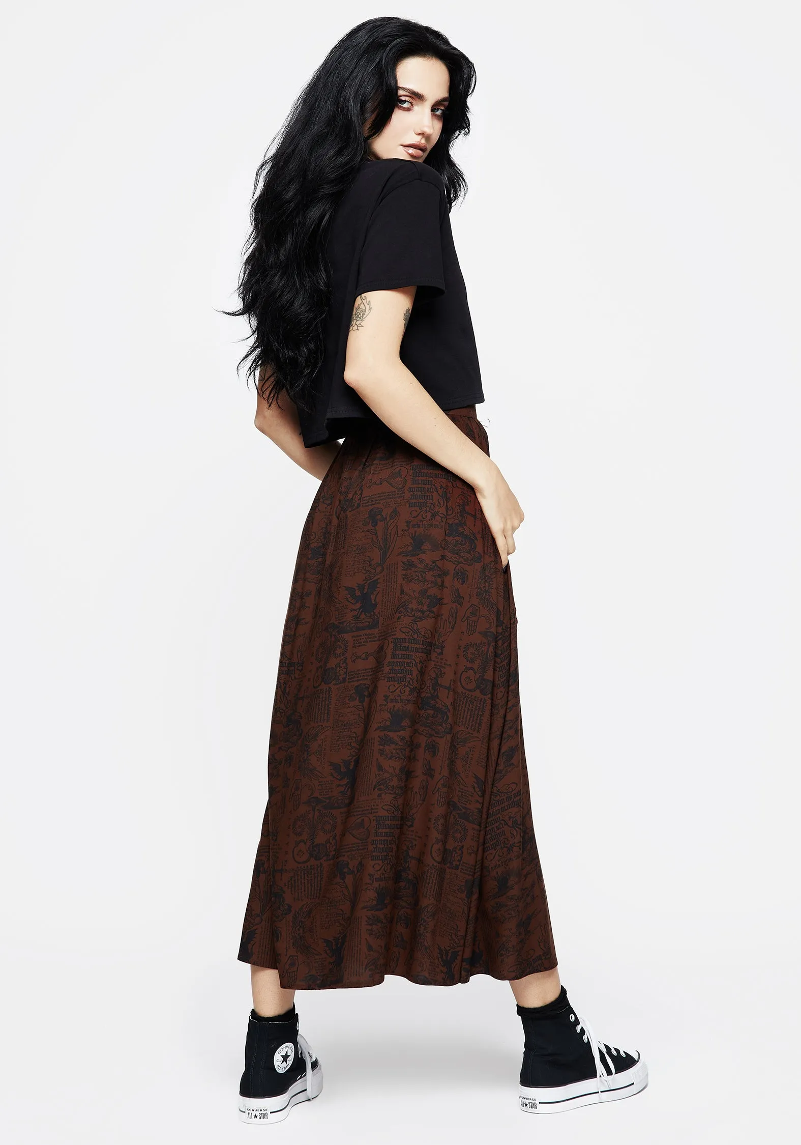 Daemonologie Woodcut Print Midaxi Skirt Bohemian vibe