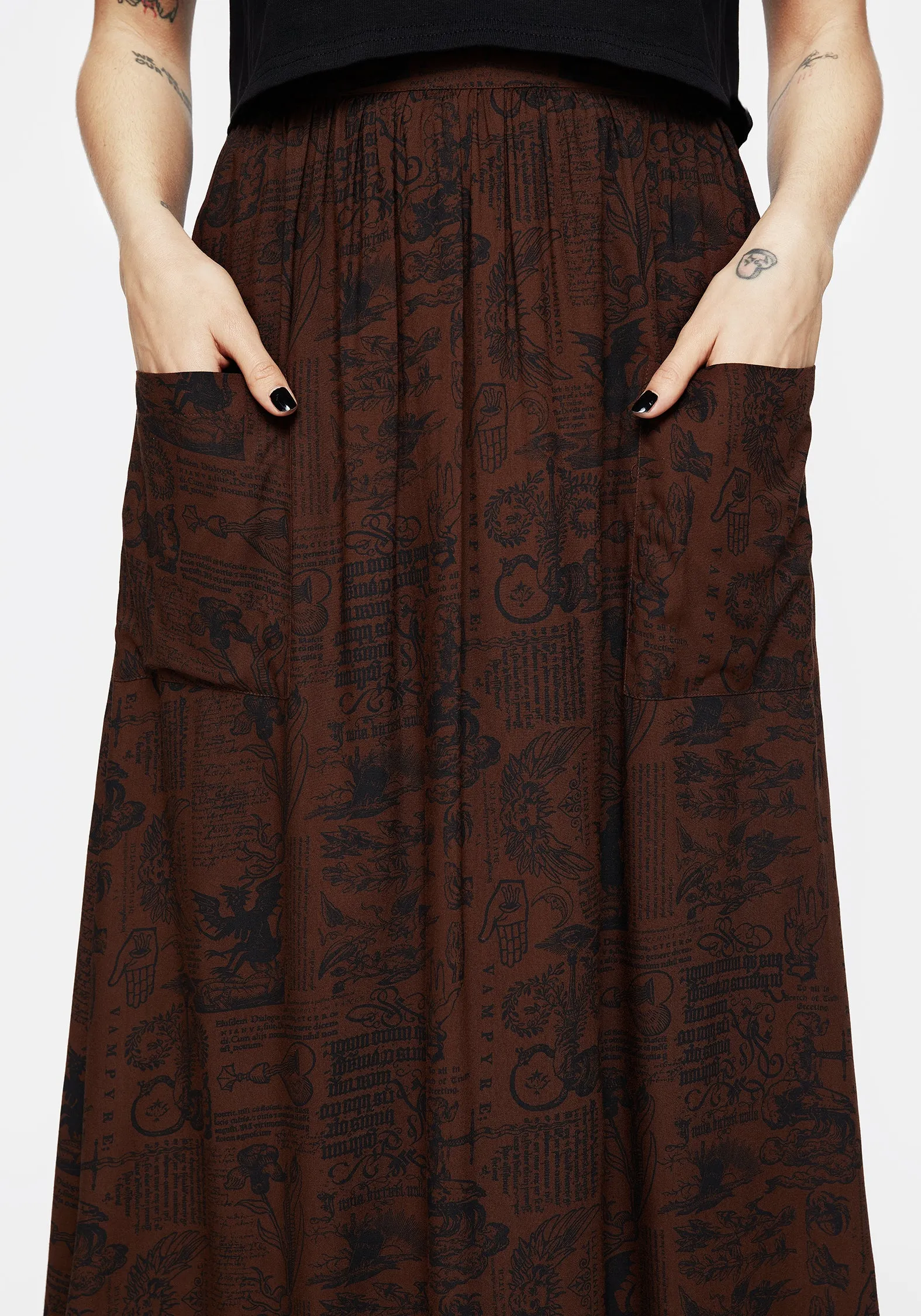 Daemonologie Woodcut Print Midaxi Skirt Runway Inspired