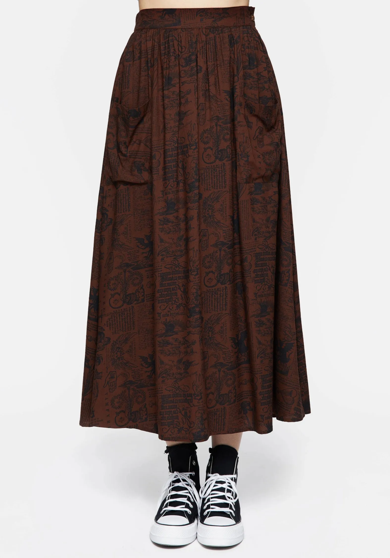 Daemonologie Woodcut Print Midaxi Skirt Curve Friendly