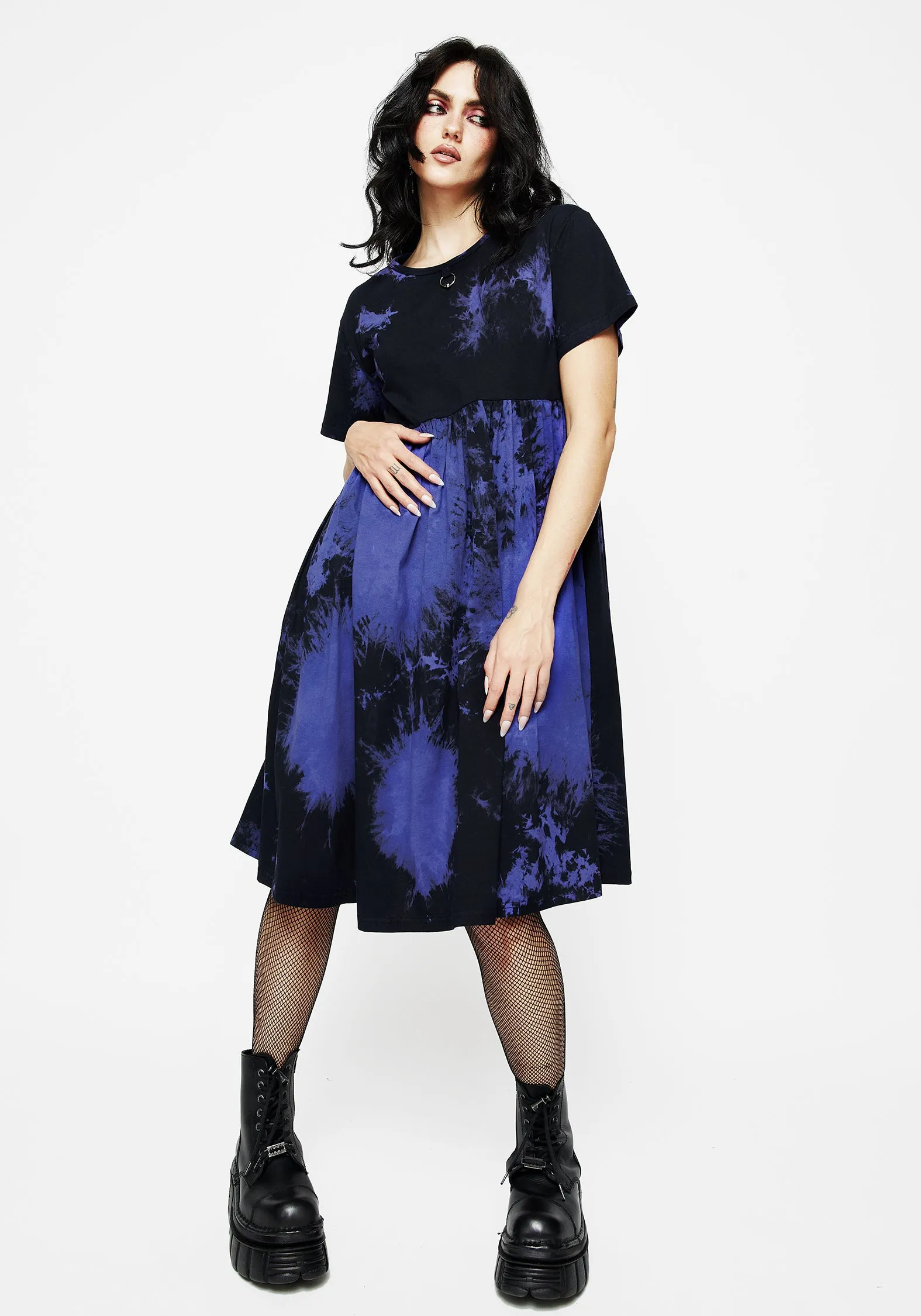 Lounge Cut Spring-Season Purple Haze Midi Skater Dress