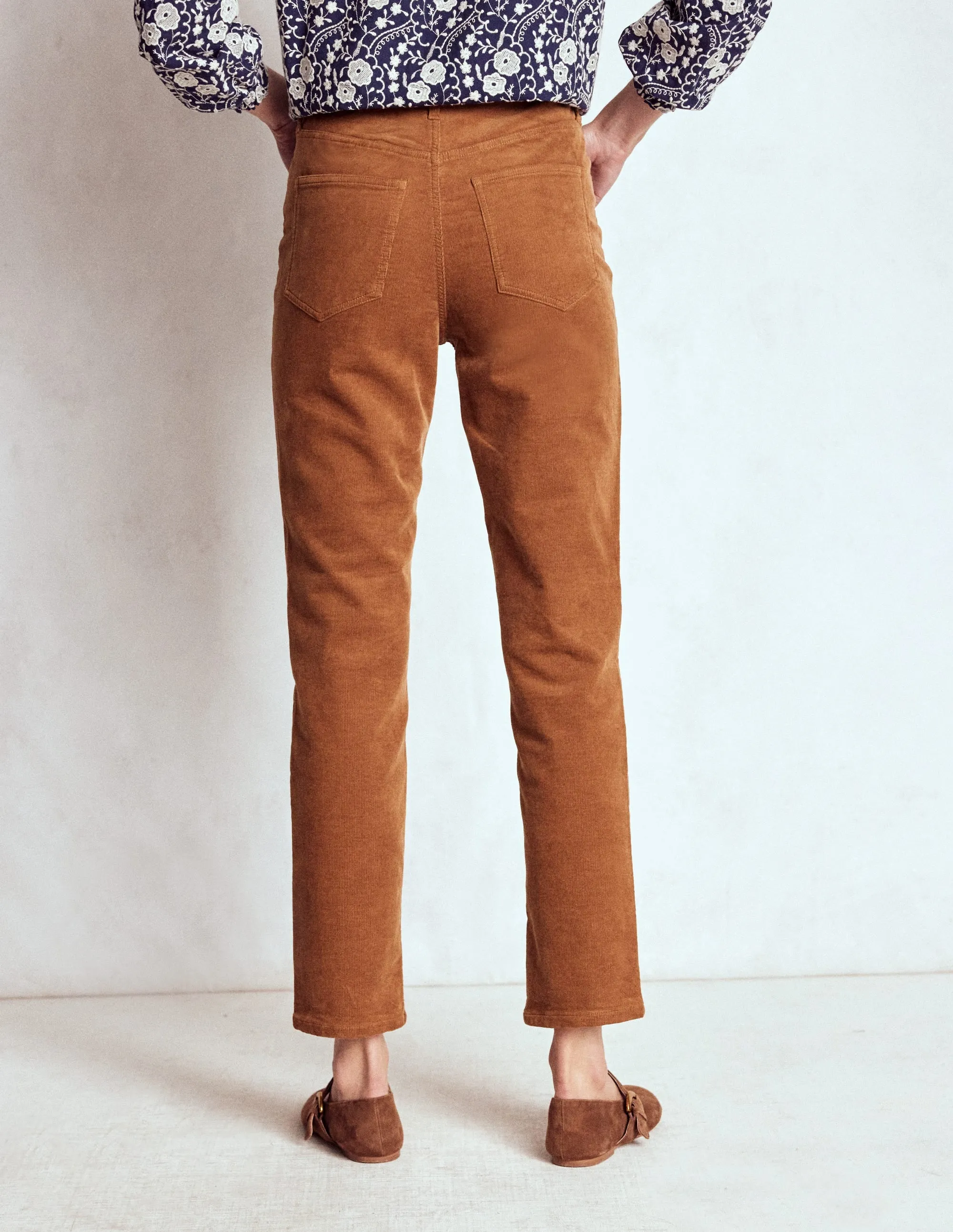 StretchWaistband High-Waisted Cord Slim Jeans-Ginger