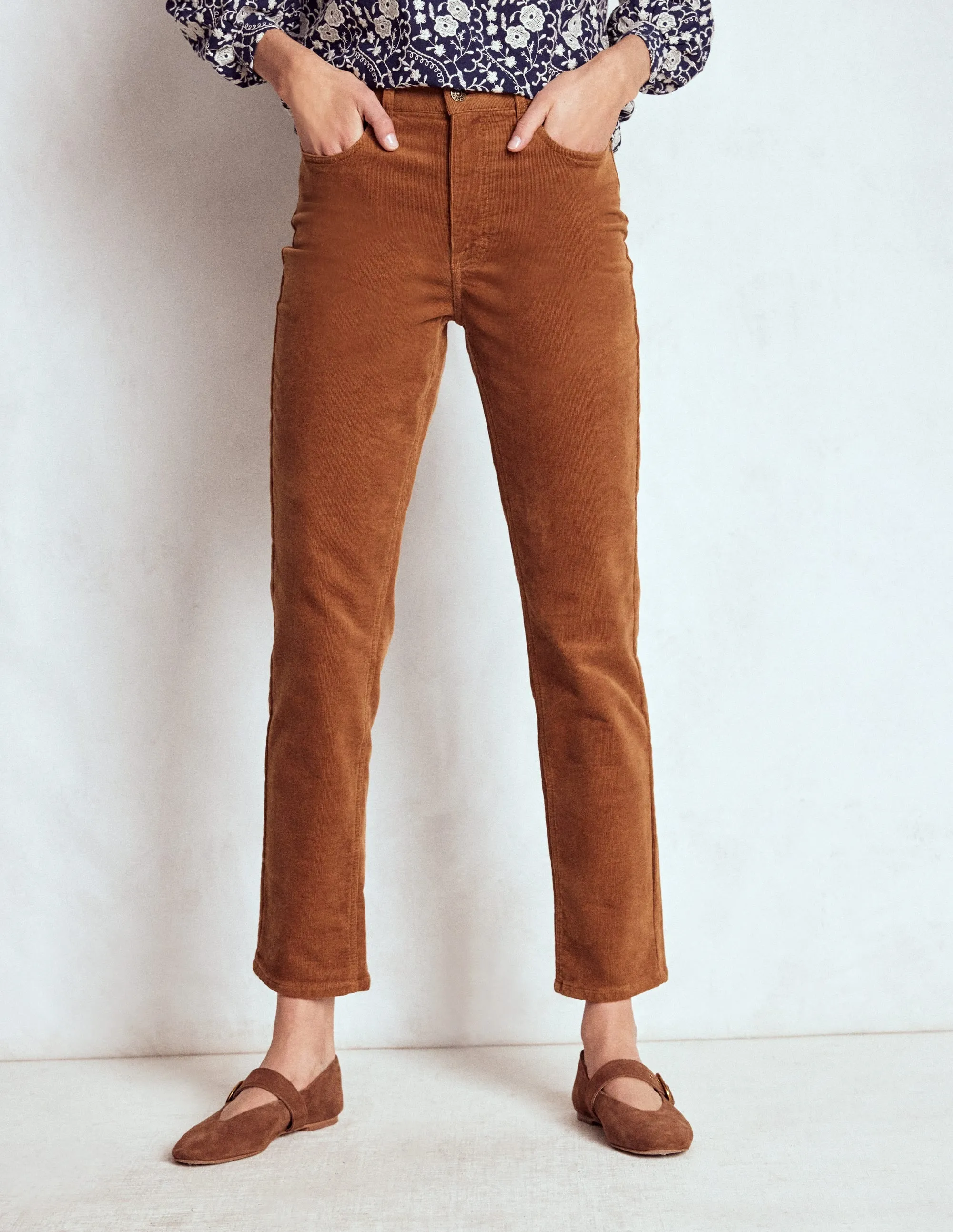 Sport Wear Fit Comfortable Fit Wear High-Waisted Cord Slim Jeans-Ginger