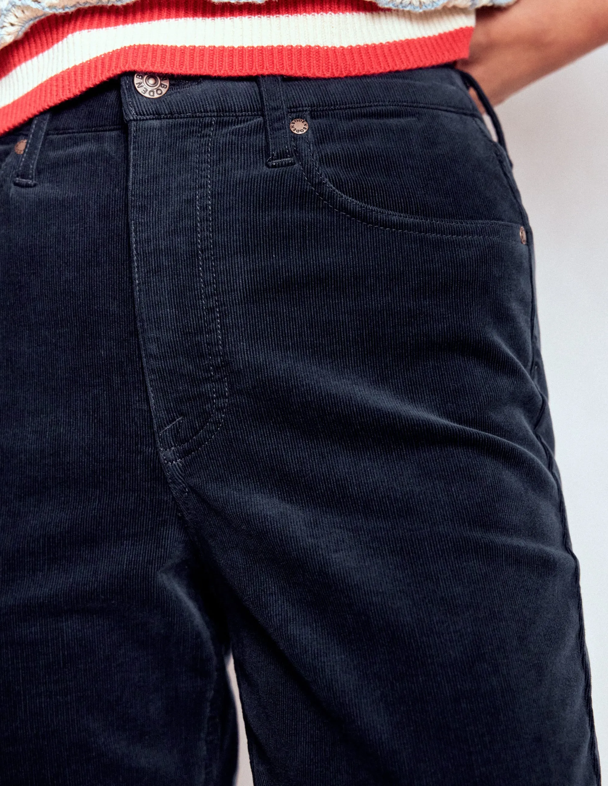Slim Stretch Fit High-Waisted Cord Slim Jeans-Navy