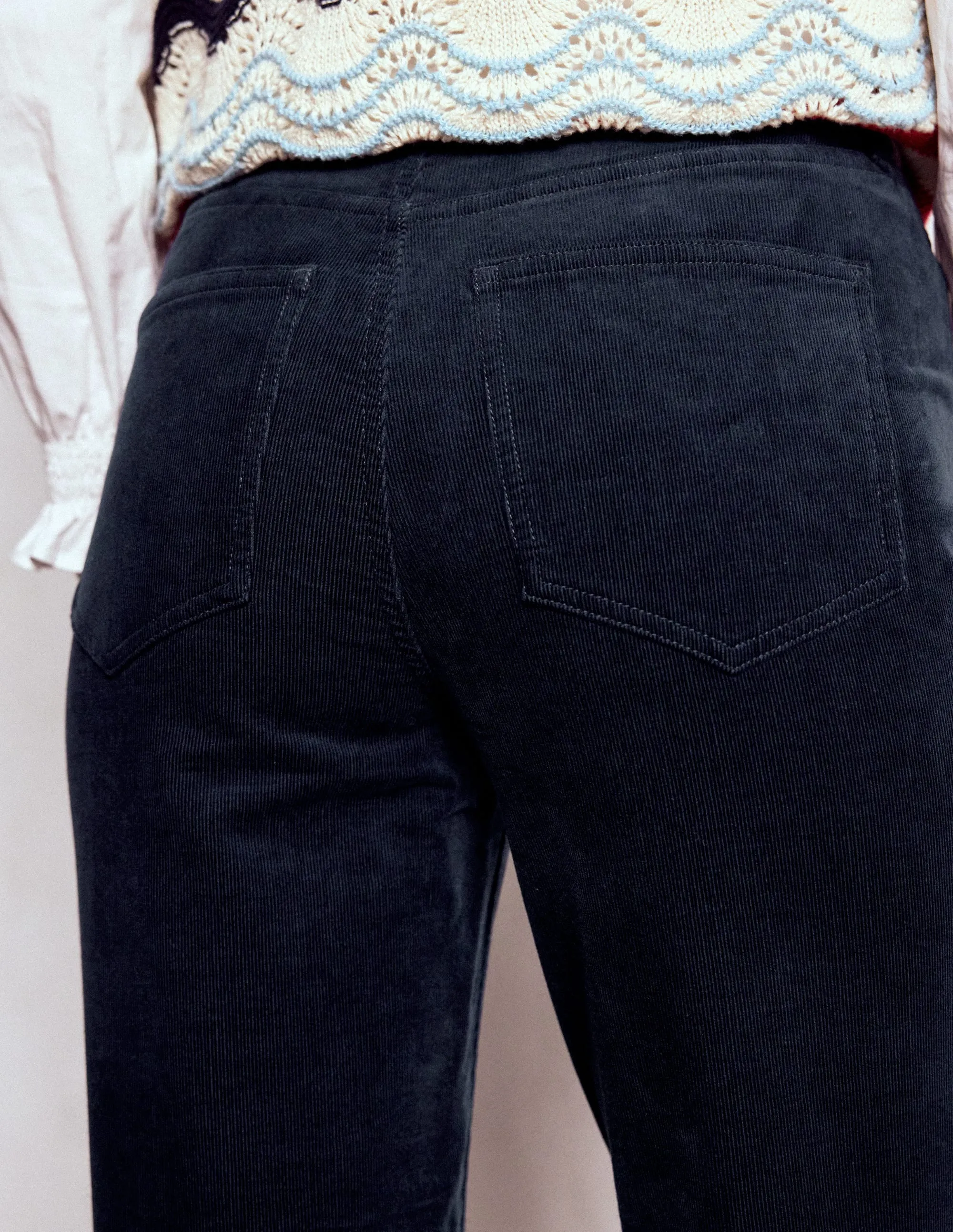High-Waisted Cord Slim Jeans-Navy Comfort Layer