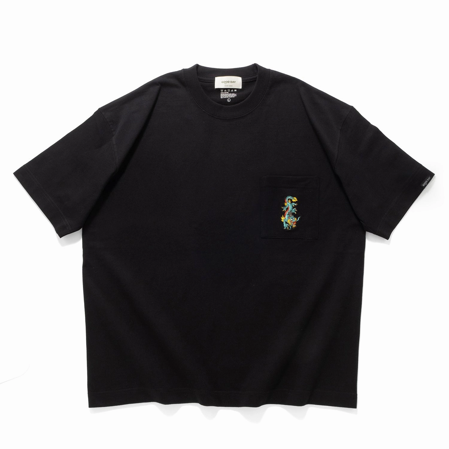 Stone Wash Process (ZT1680) Dragon Embroidery Pocket Tee