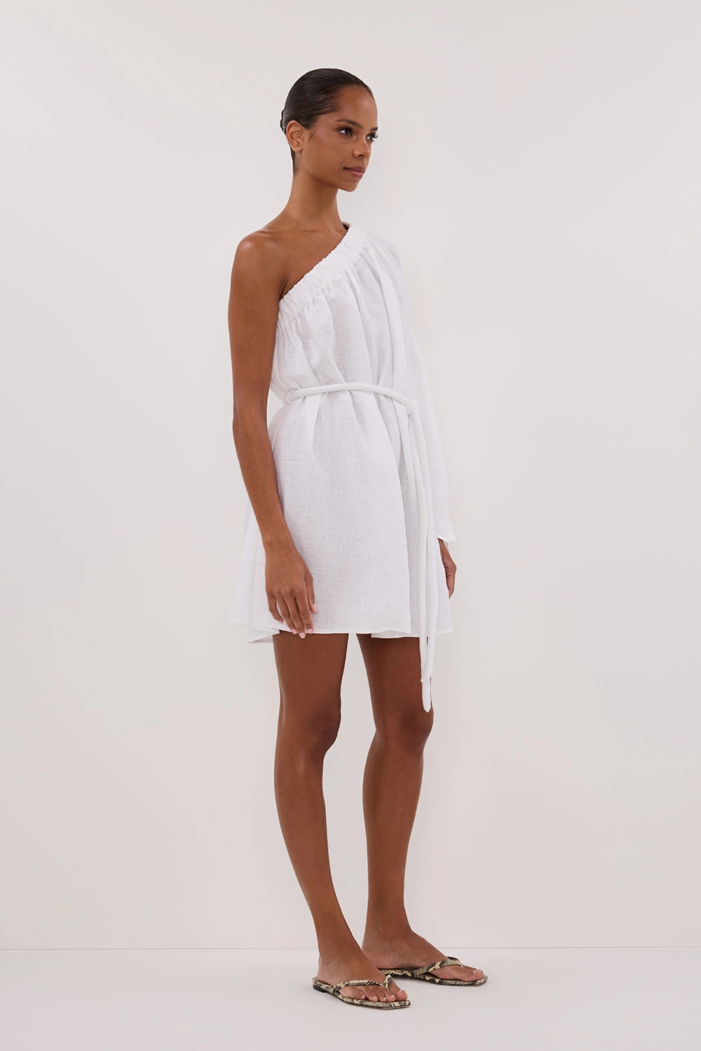 AURELIA WHITE ASYM LINEN MINI DRESS Shade Glow