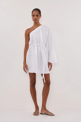 Pure Lines AURELIA WHITE ASYM LINEN MINI DRESS