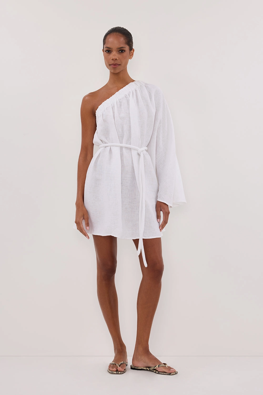 Pure Lines AURELIA WHITE ASYM LINEN MINI DRESS