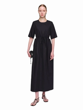 Black OHARA Paper Poplin Dress Refined Cut Work Look
