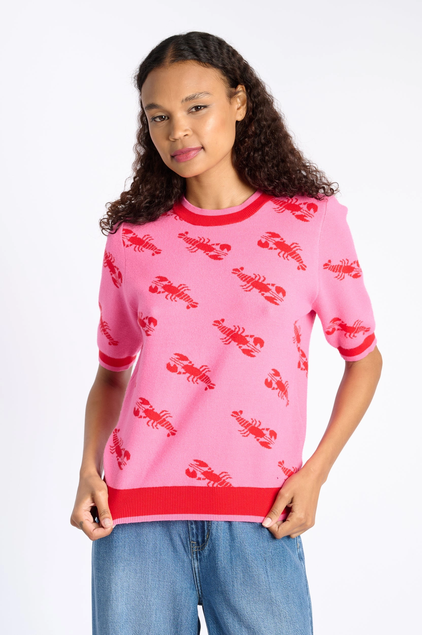 Relaxed Crew Neck Opening Bonded Seam Technique The Short Sleeve Jumper with lobster