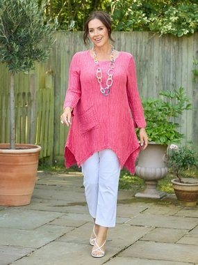 Sporty Cardigan ReflectiveTrimDetails GRIZAS Takara Linen/Silk Top - Raspberry