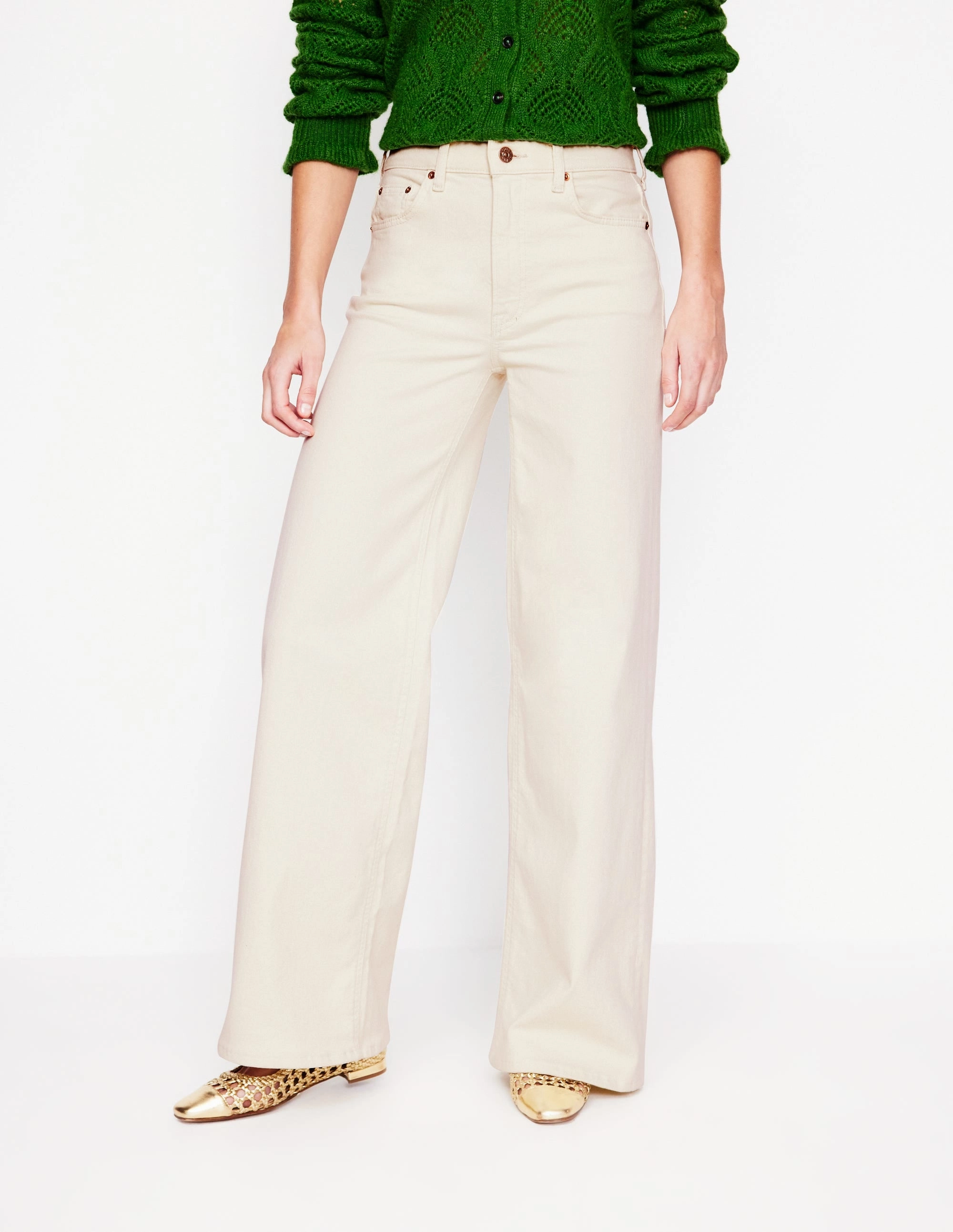 High Rise Wide Leg Jeans-Ecru Multi Purpose