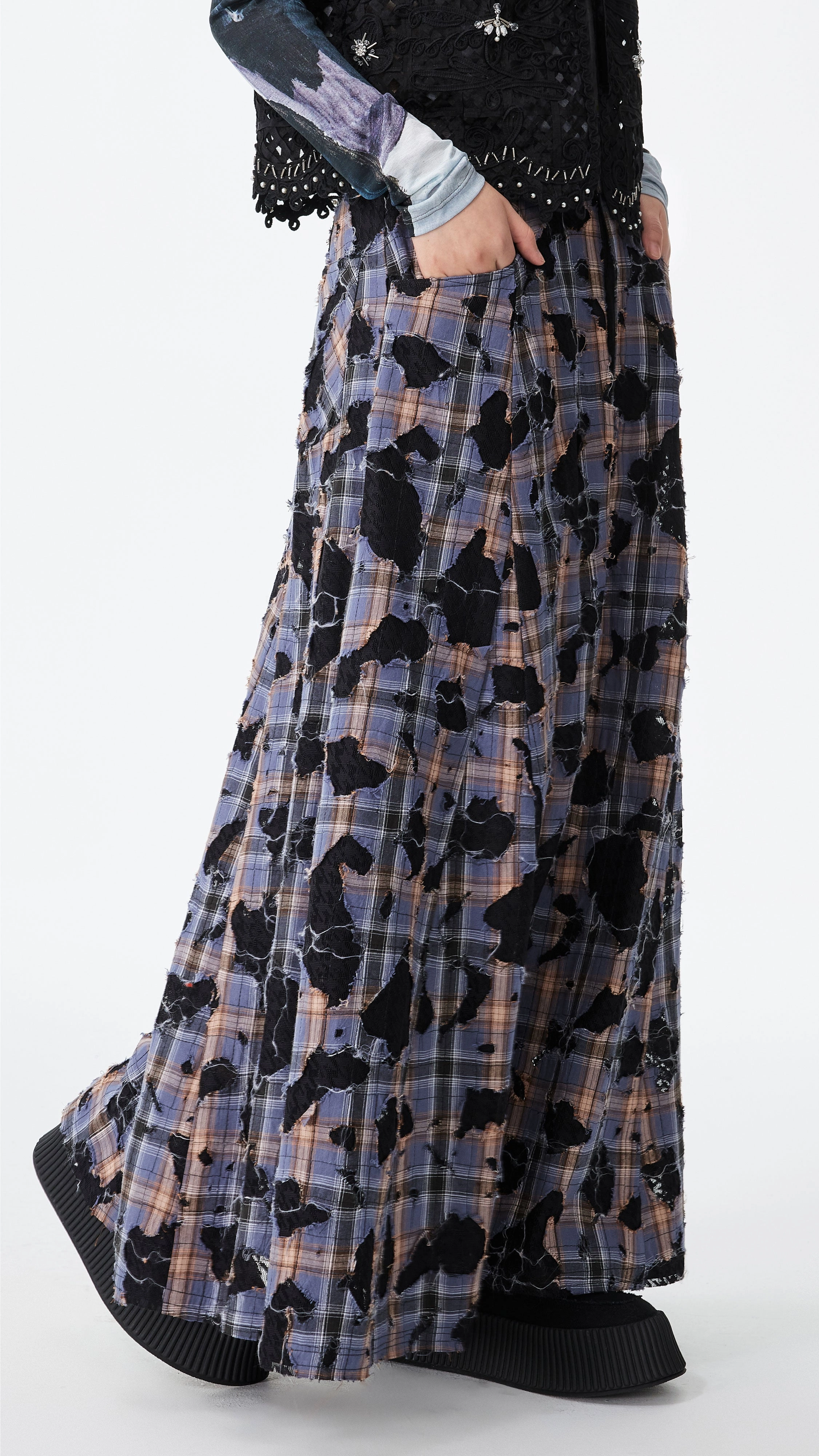 Weekend Look Patchwork Lace Flare Skirt