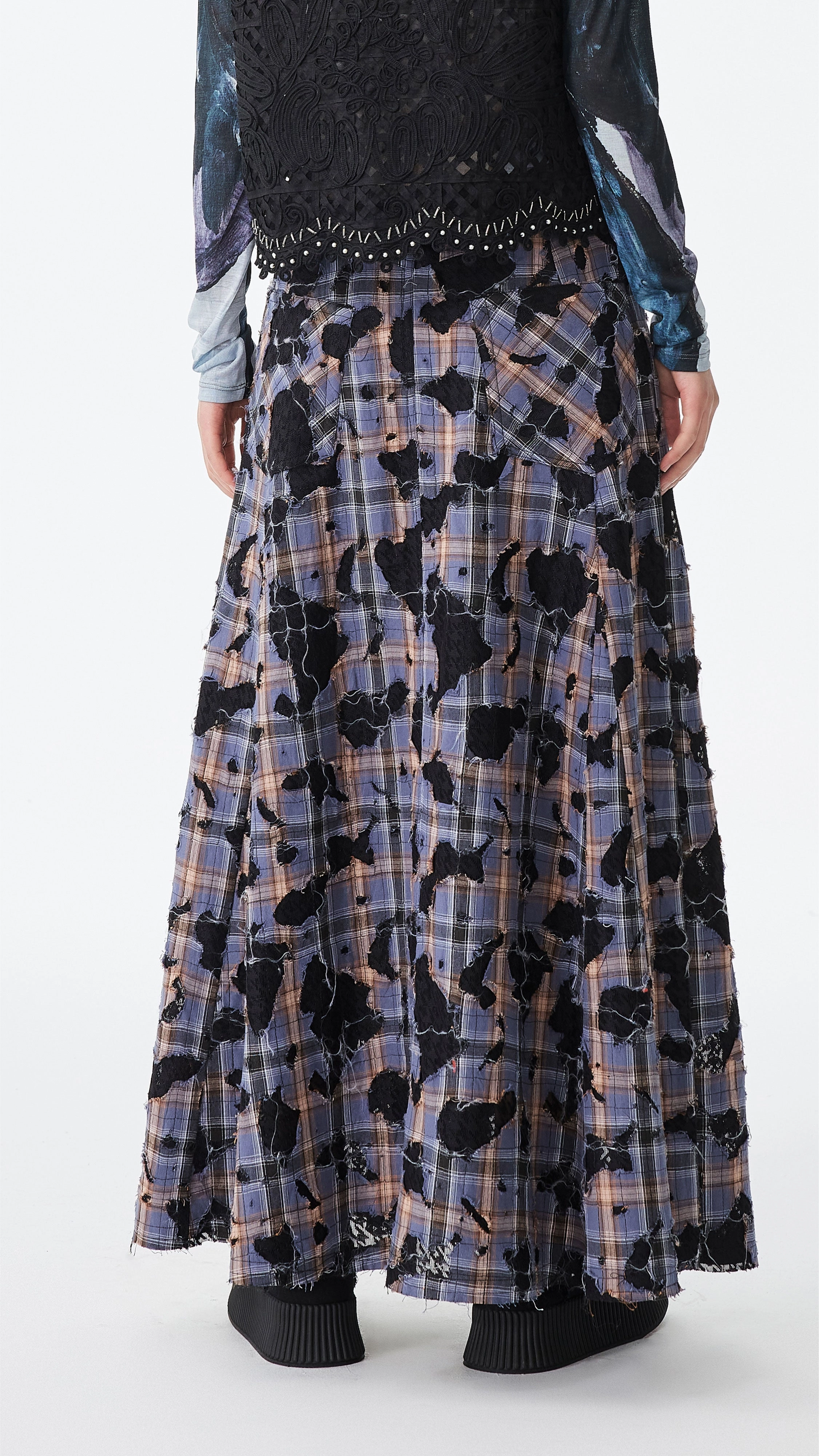 Patchwork Lace Flare Skirt Texture Play