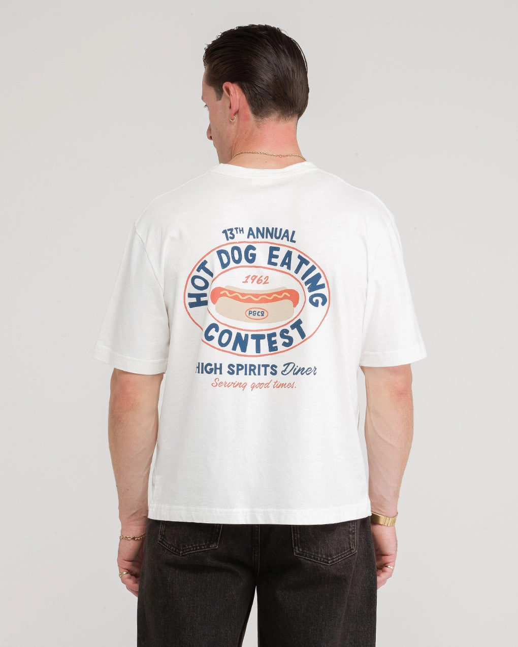 AntiPillingTreatment Brushed Interior Lining High Spirits Diner Boxy T-Shirt - Off White