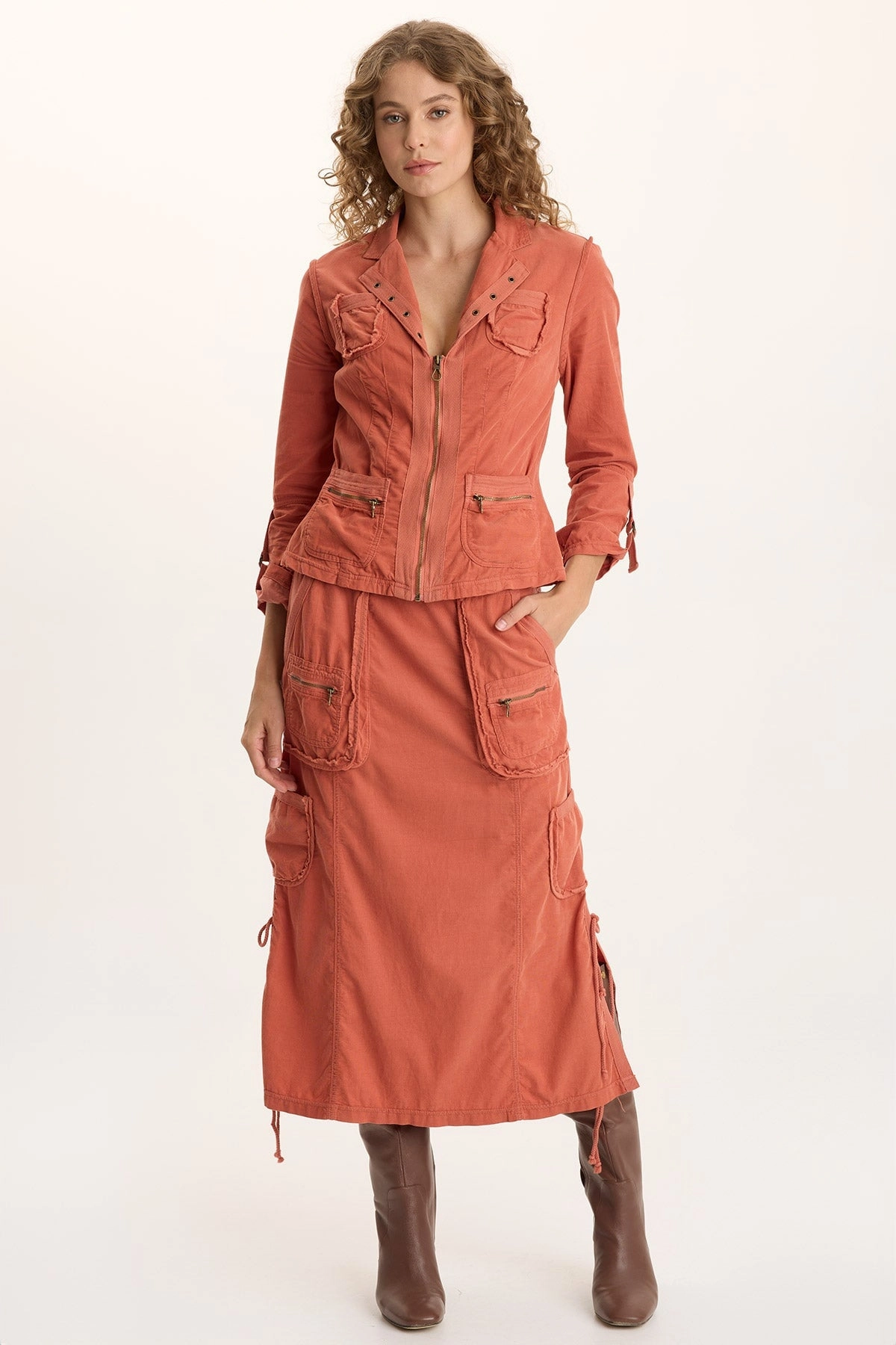High Shine Sisu Corduroy Adjustable Cargo Midi Skirt