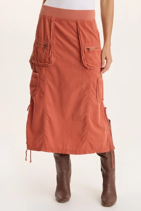 Sisu Corduroy Adjustable Cargo Midi Skirt Flowy Drape Comfy Fit