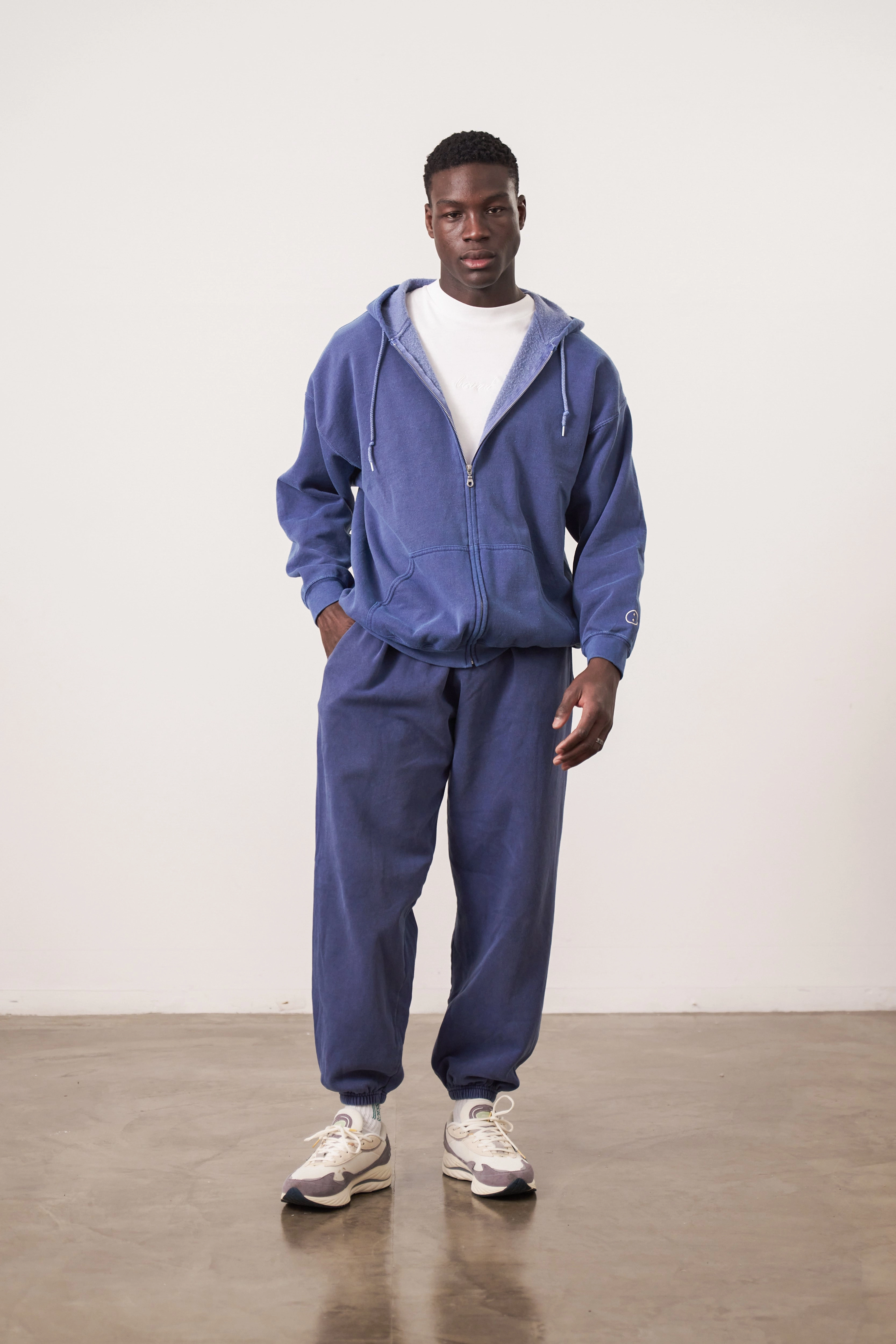 Essentials Vintage Washed Zip Up Hoodie - Navy Runway Inspired Chic Street