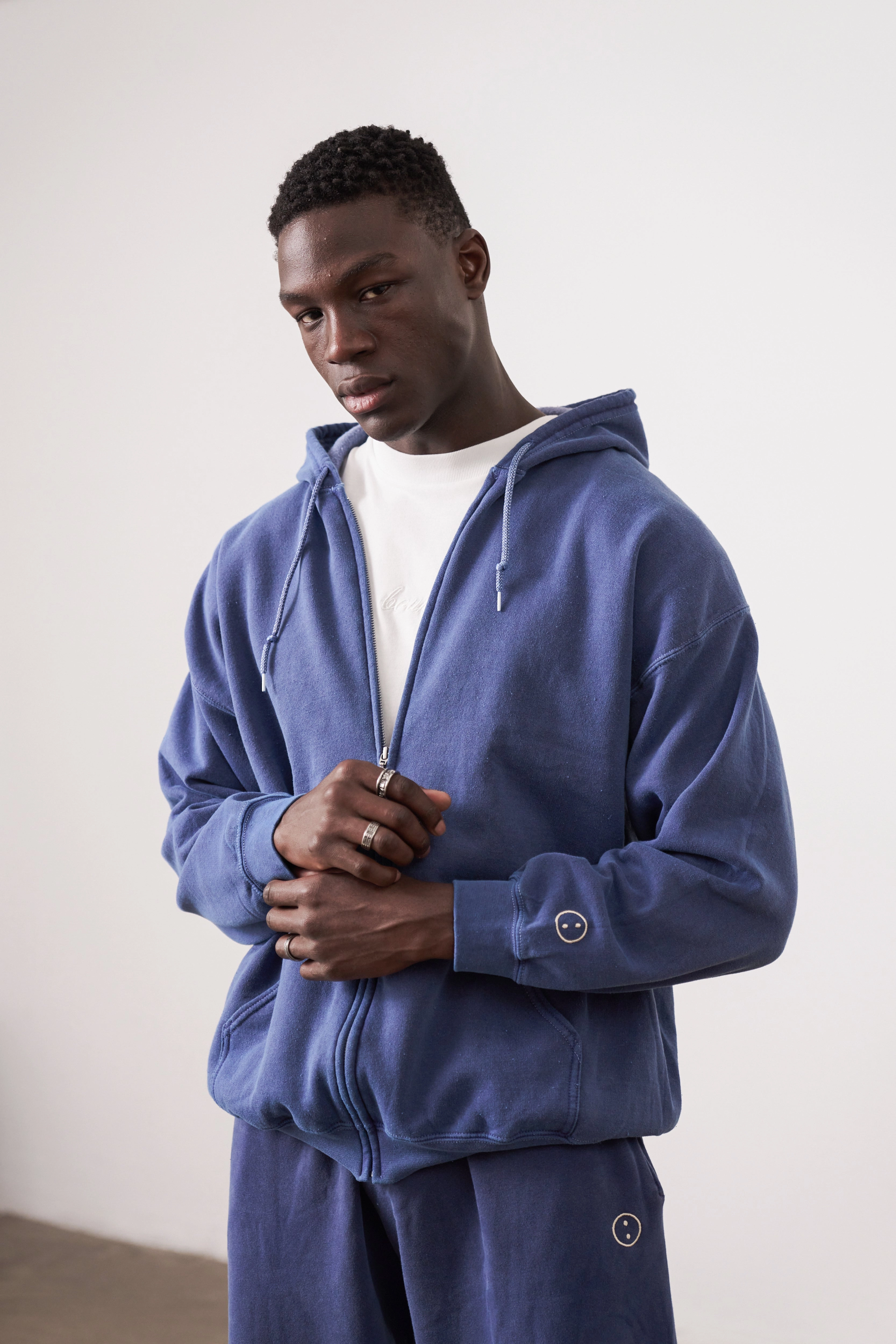 Fashion Comfort Essentials Vintage Washed Zip Up Hoodie - Navy