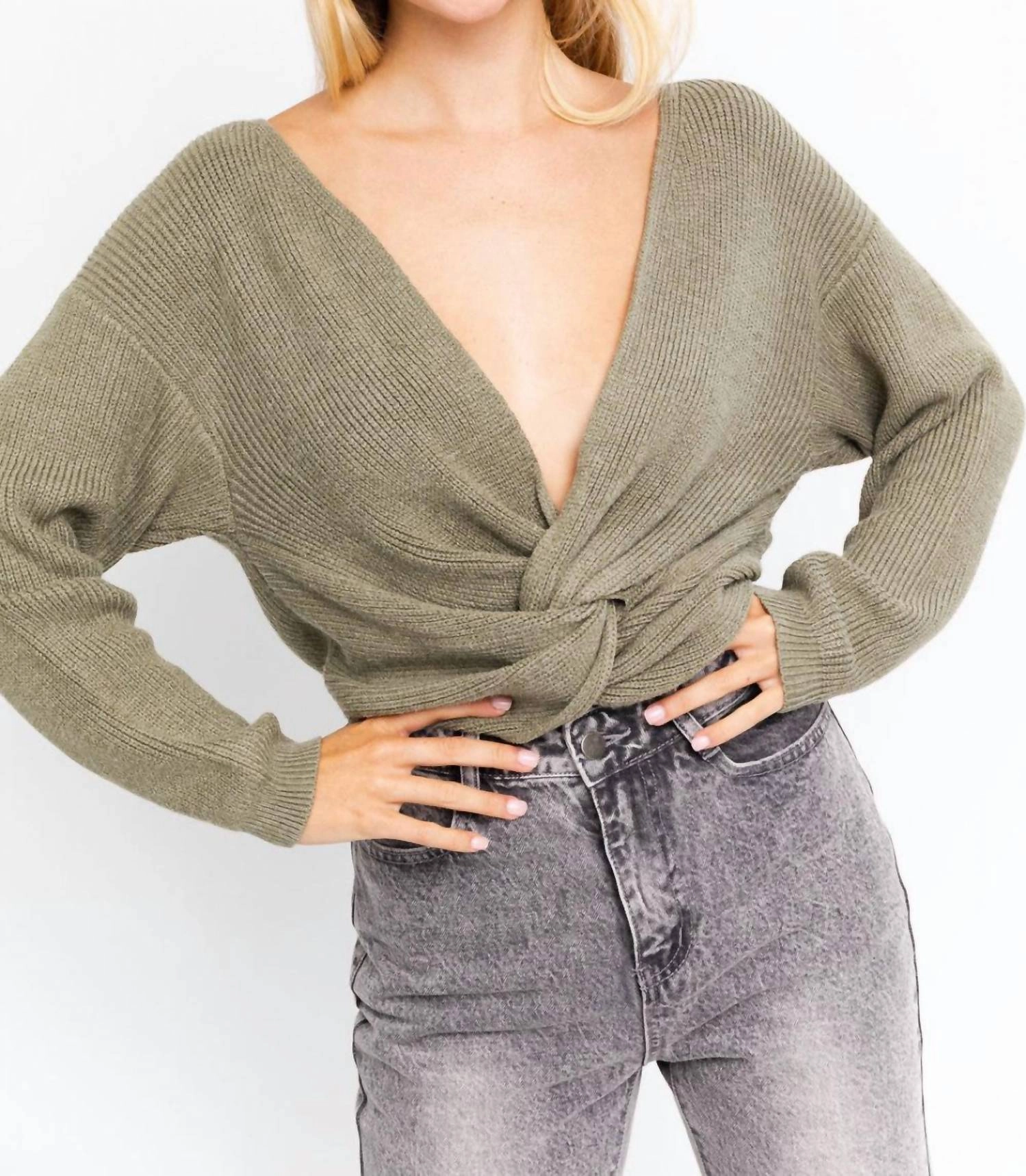 Hold Me Close Twisted Sweater Top In Sage Cozy Style Wear
